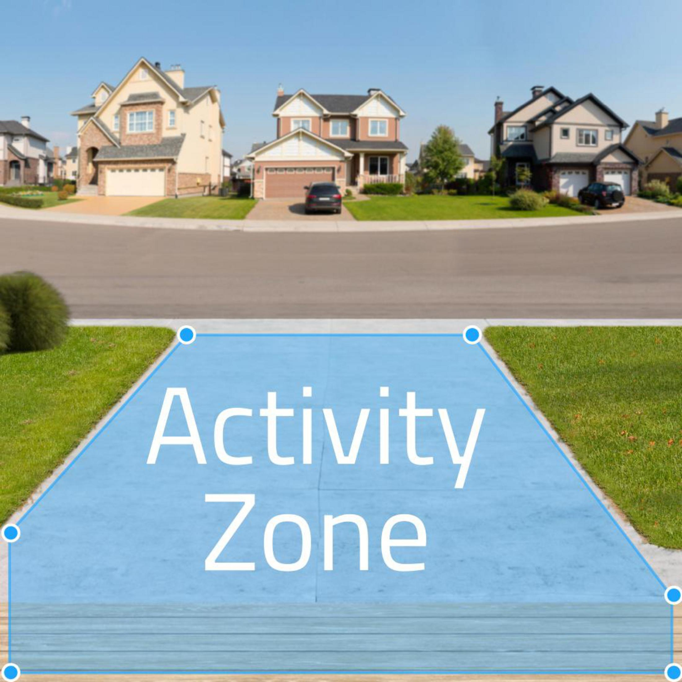 Betonowa Strefa Aktywności oznaczona na podjeździe przed domami.