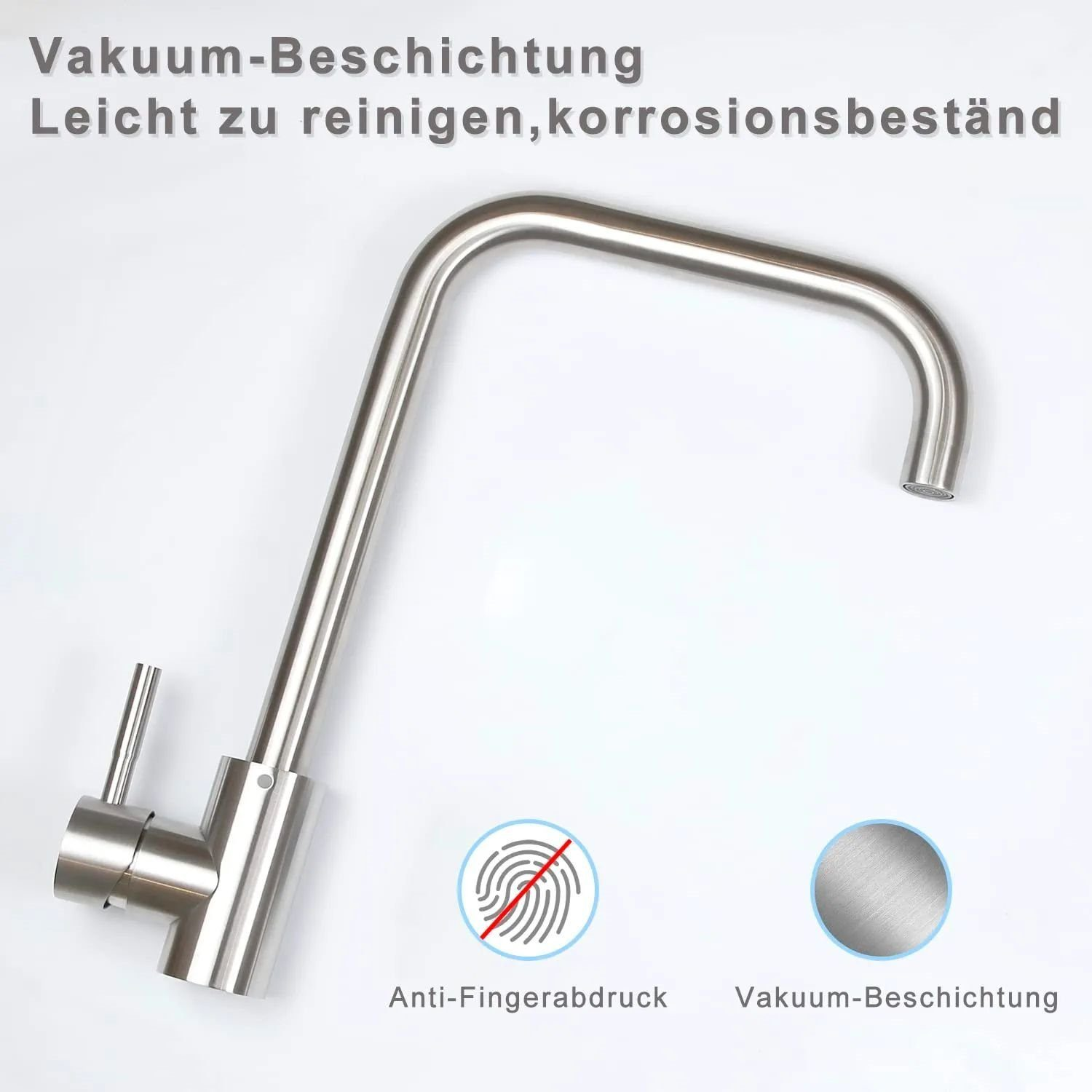 Rubinetto da cucina in acciaio inox con dettagli anti-impronta e rivestimento sottovuoto.
