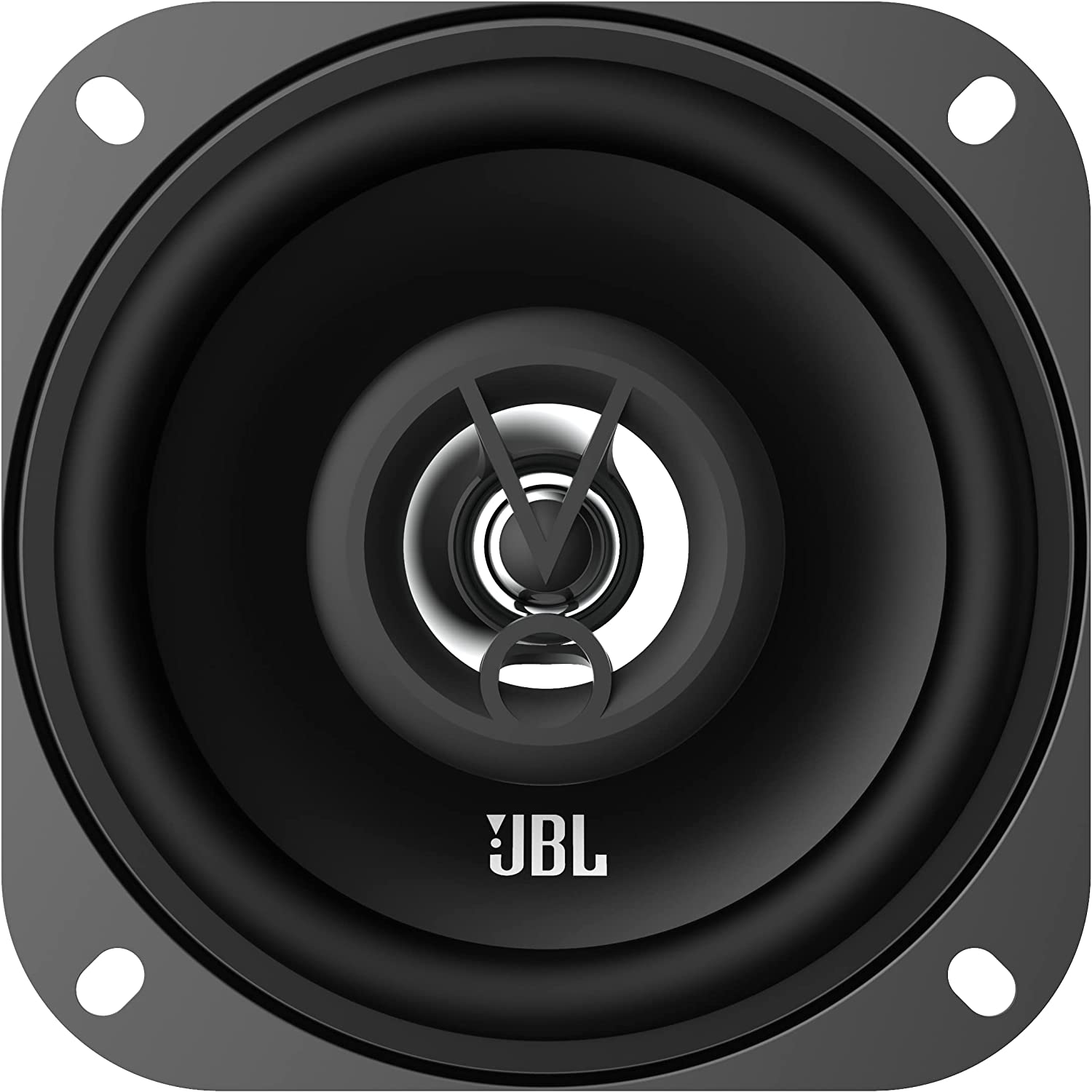 Un haut-parleur JBL noir avec un cône central et le logo JBL.