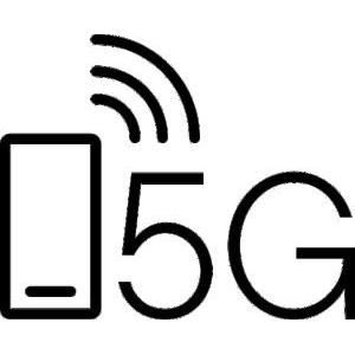 Ein schwarz-weißes 5G-Symbol. Ein Telefonsymbol und die Zahlen "5G" mit gekrümmten Linien darüber.