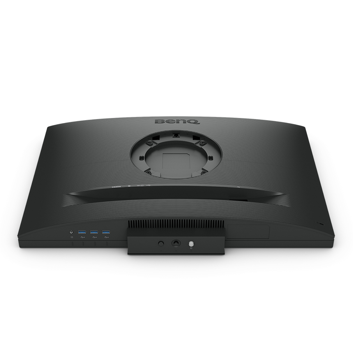 Zwarte BenQ monitor achterkant. Poorten, aansluitingen en BenQ-logo zijn zichtbaar.