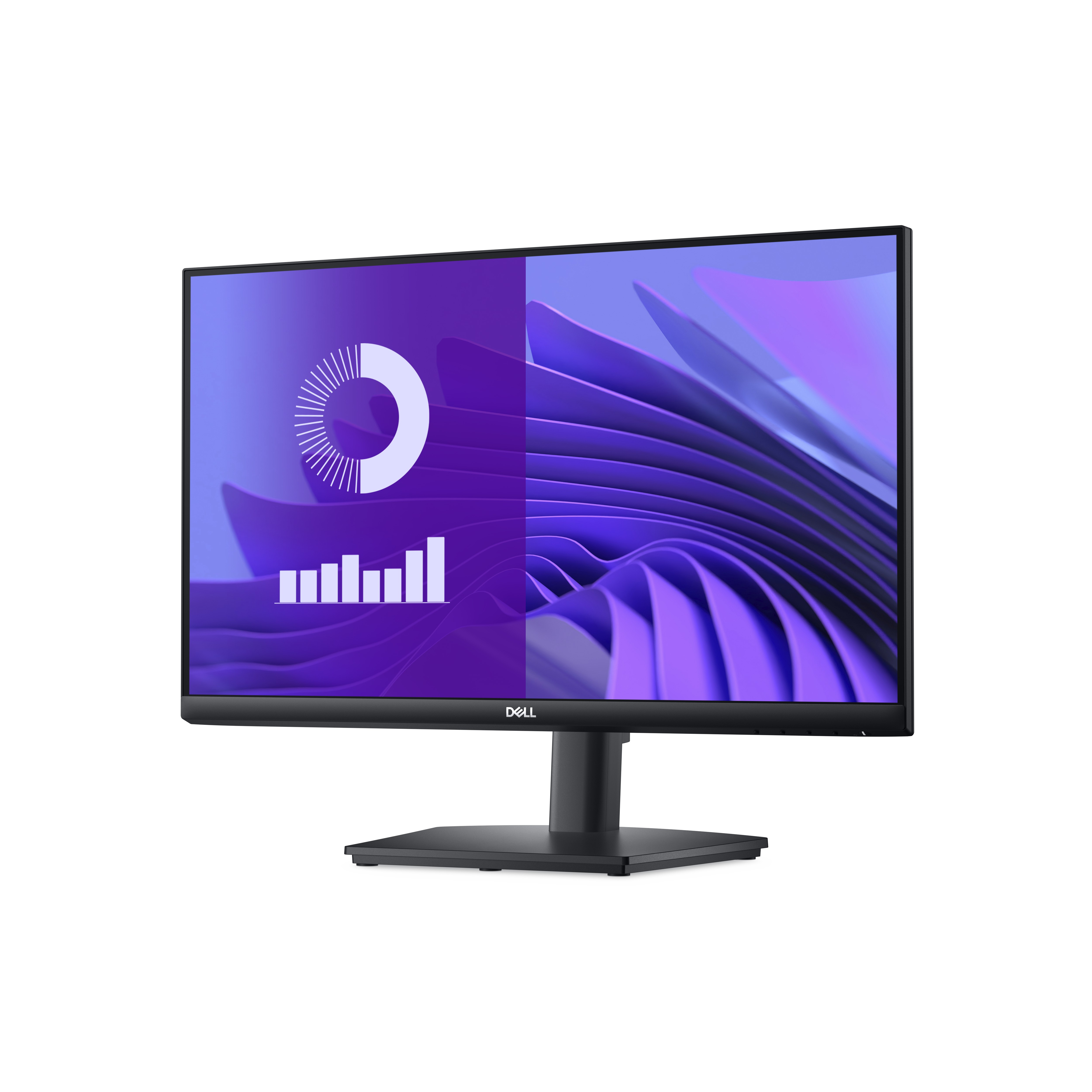Un monitor Dell con marco negro. La pantalla muestra un gráfico de gráficos y ondas.