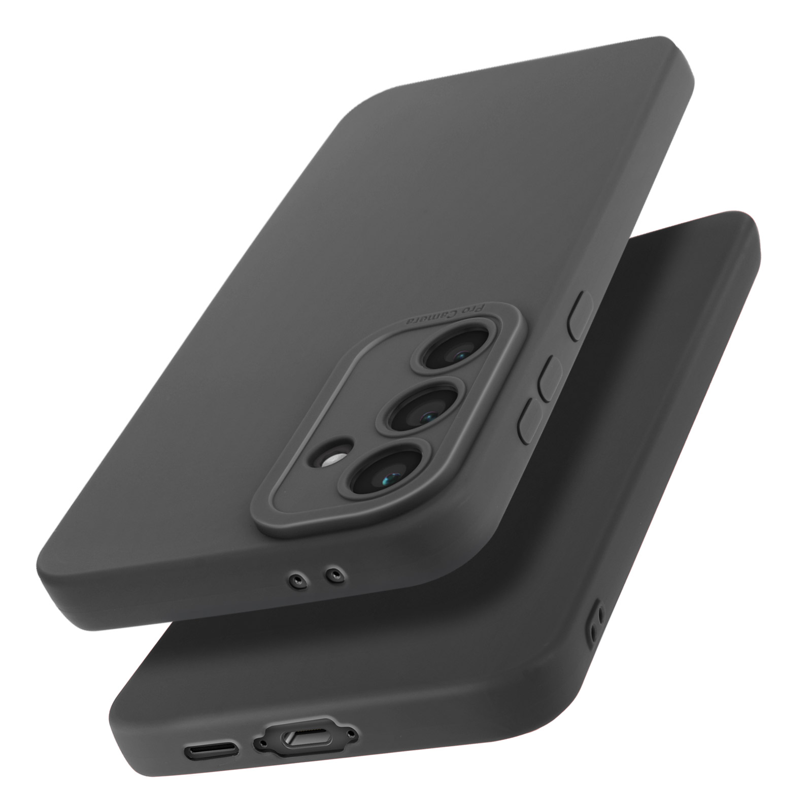 Due custodie per telefono nere, con un ritaglio per la fotocamera visibile.