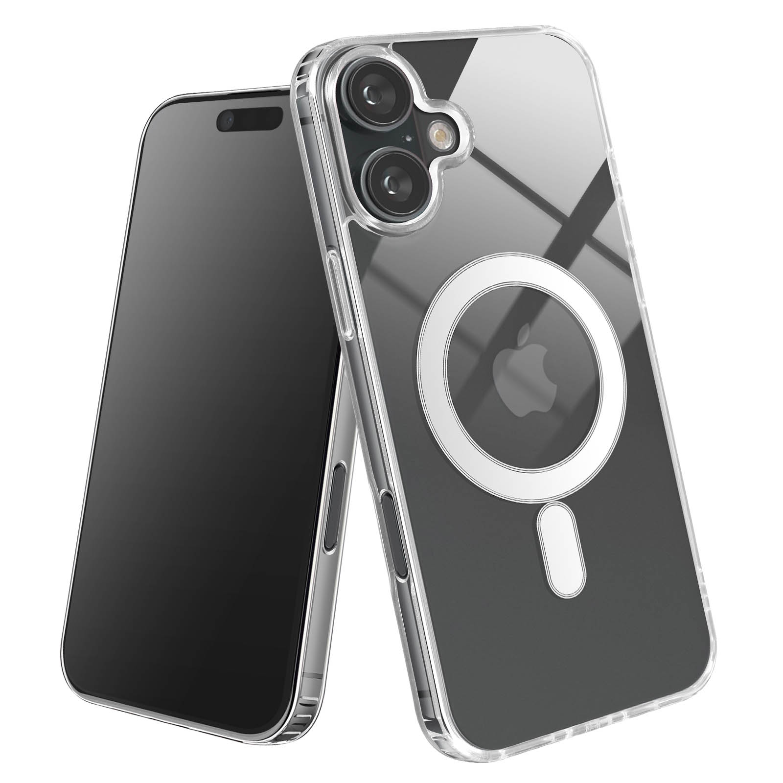 Un telefono con custodia trasparente e un secondo telefono con schermo scuro.