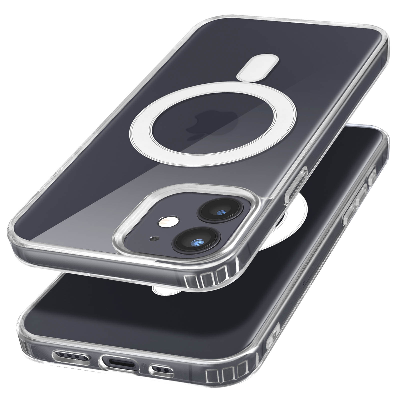 Custodia trasparente per telefono con anello magnetico. Due custodie sono impilate. È trasparente.