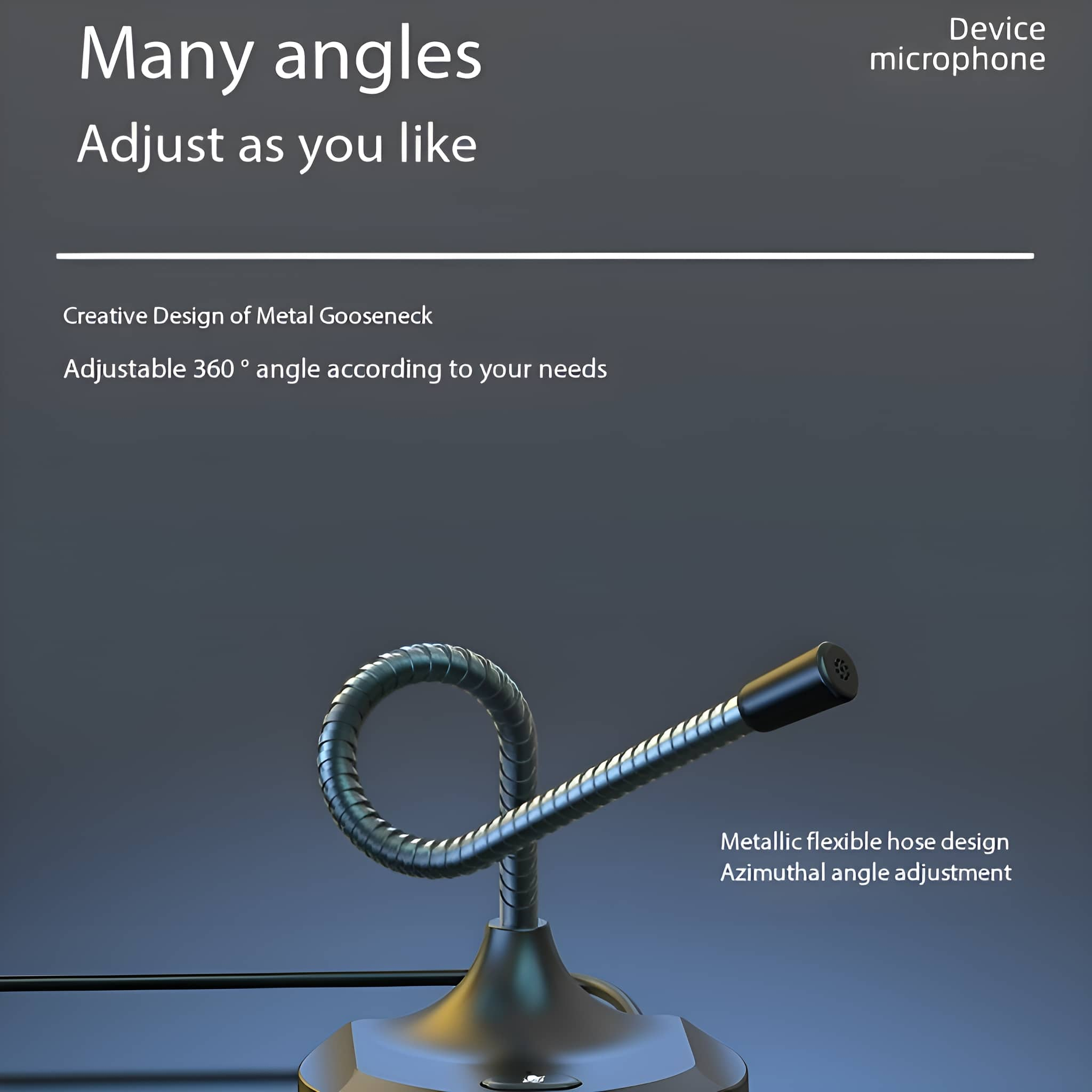 Ein Mikrofon mit flexiblem Metall-Schwanenhals auf dunklem Hintergrund.