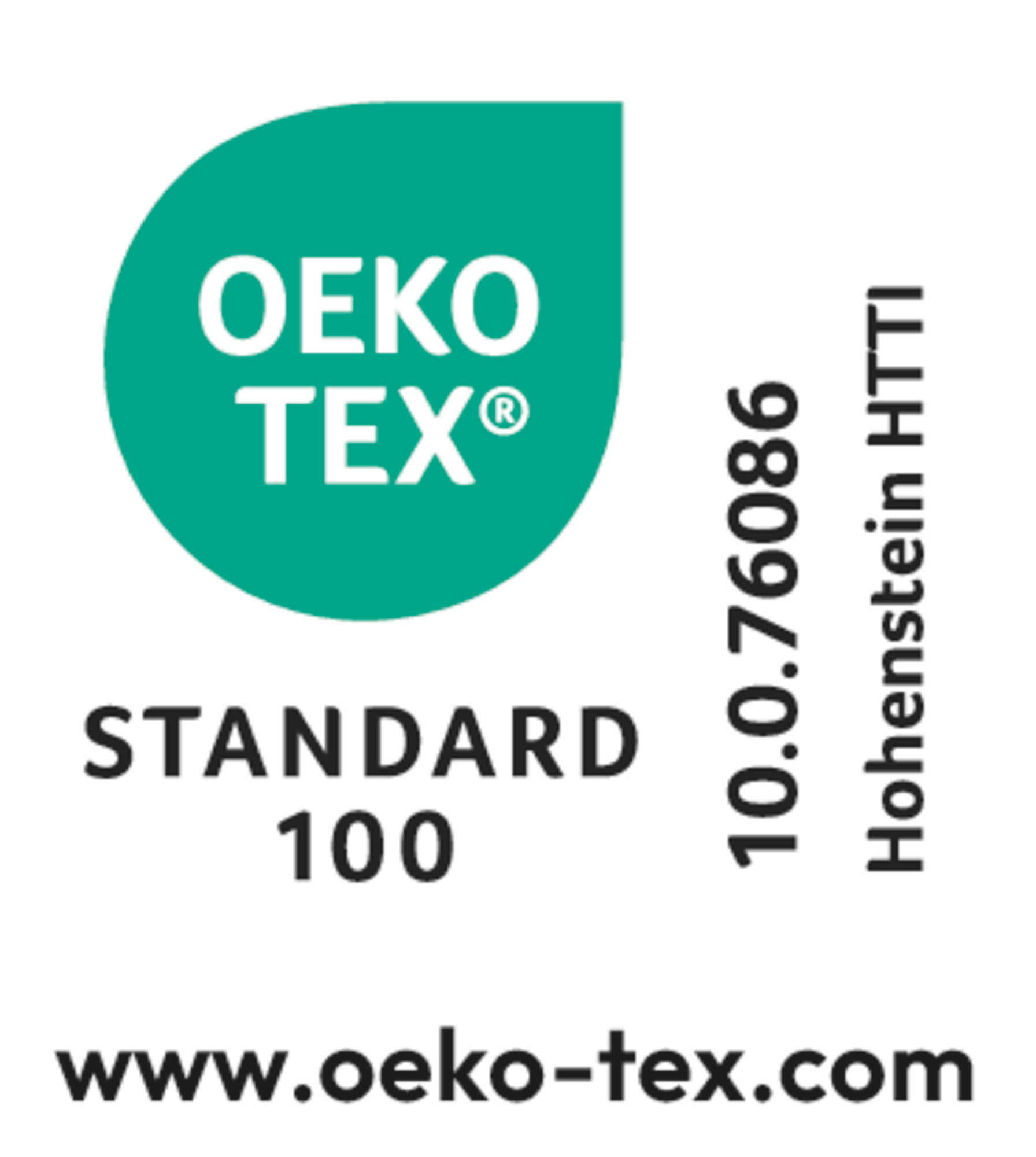 Logo Oeko-Tex Standard 100, czyli okrągły zielony emblemat z białym tekstem.