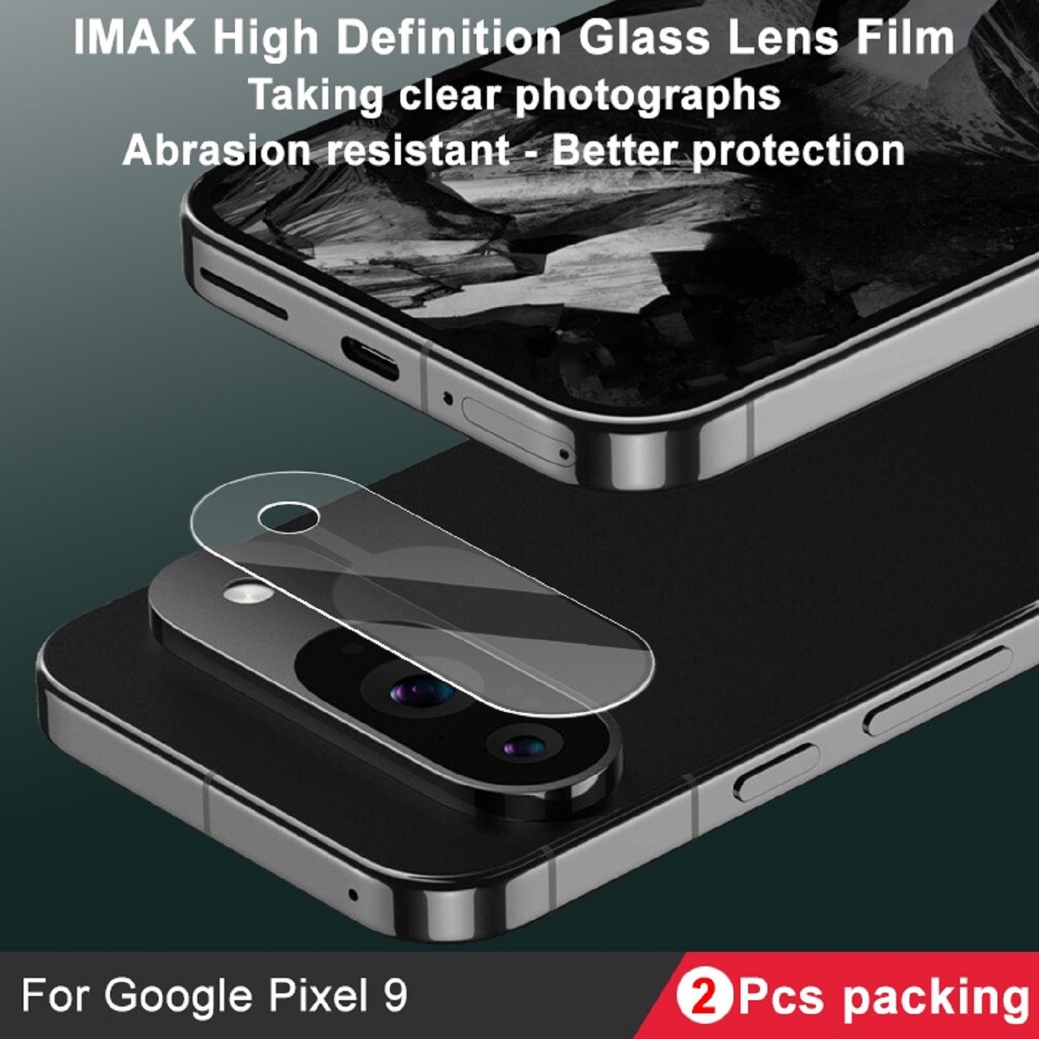 Ein Telefon und ein Displayschutz. Der Schutz ist klar und schützt die Kameralinse.