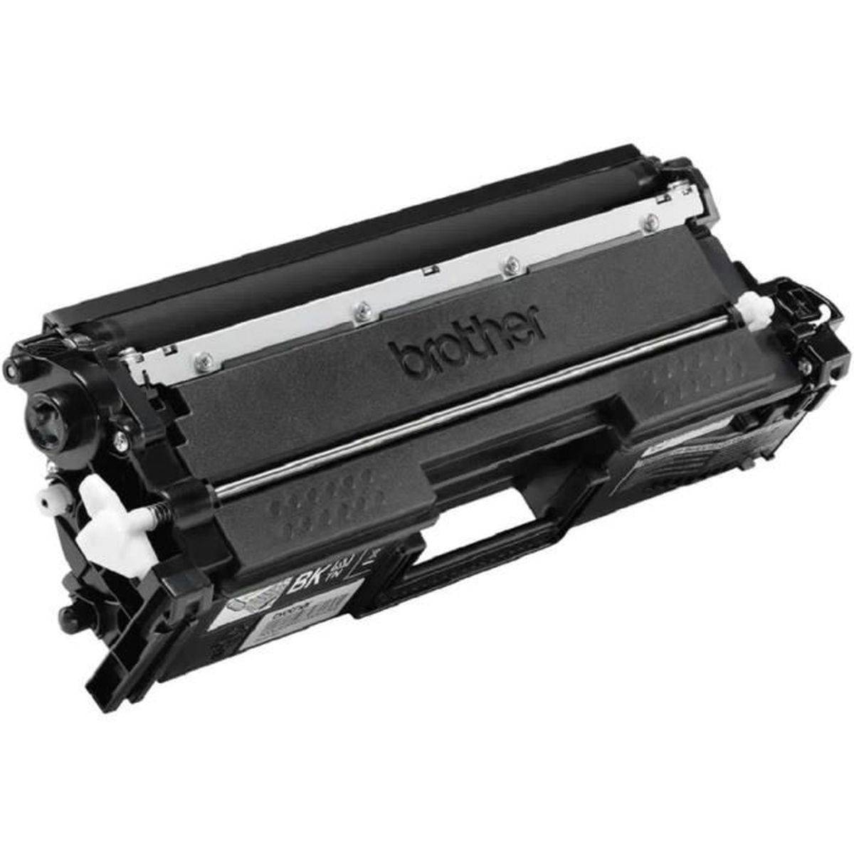 Cartouche de toner Brother noire sur fond blanc. Brother est écrit dessus.