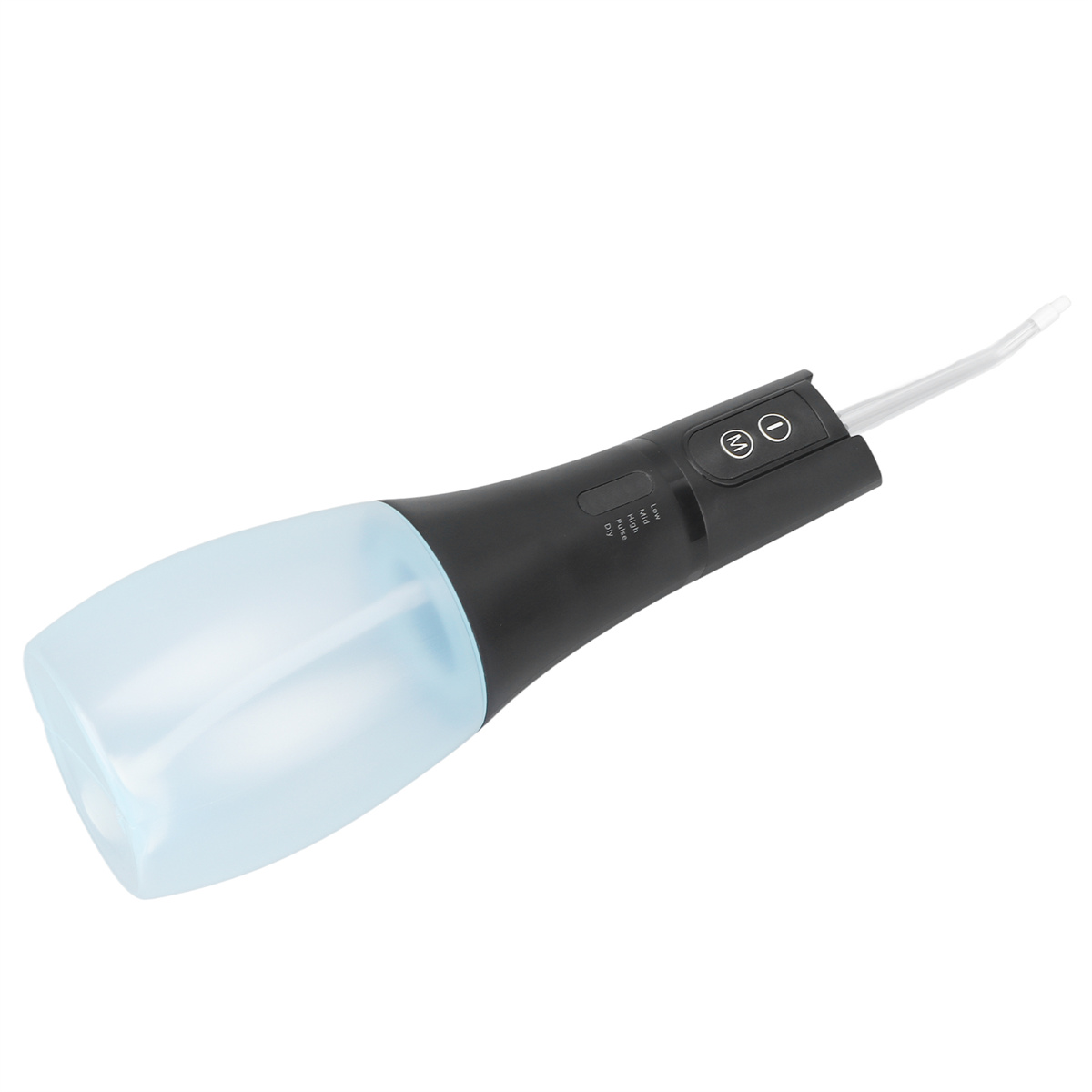 Schwarz-blauer Wasserflosser mit weißer Spitze.