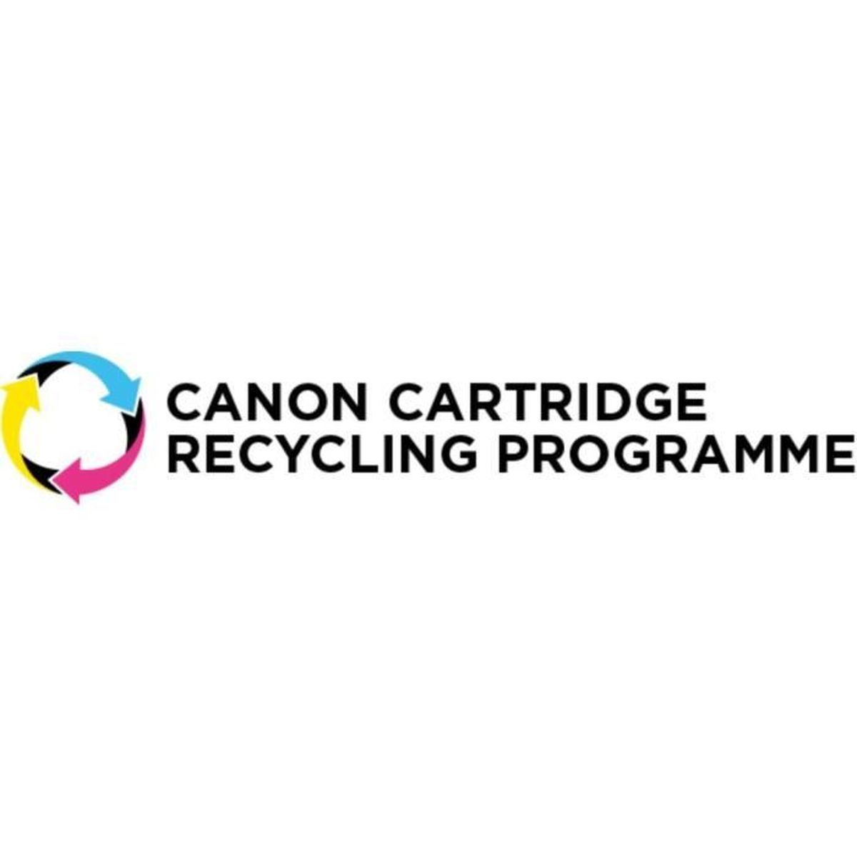 Logo programu recyklingu wkładów Canon. Ma okrągły kształt ze strzałkami i tekstem.