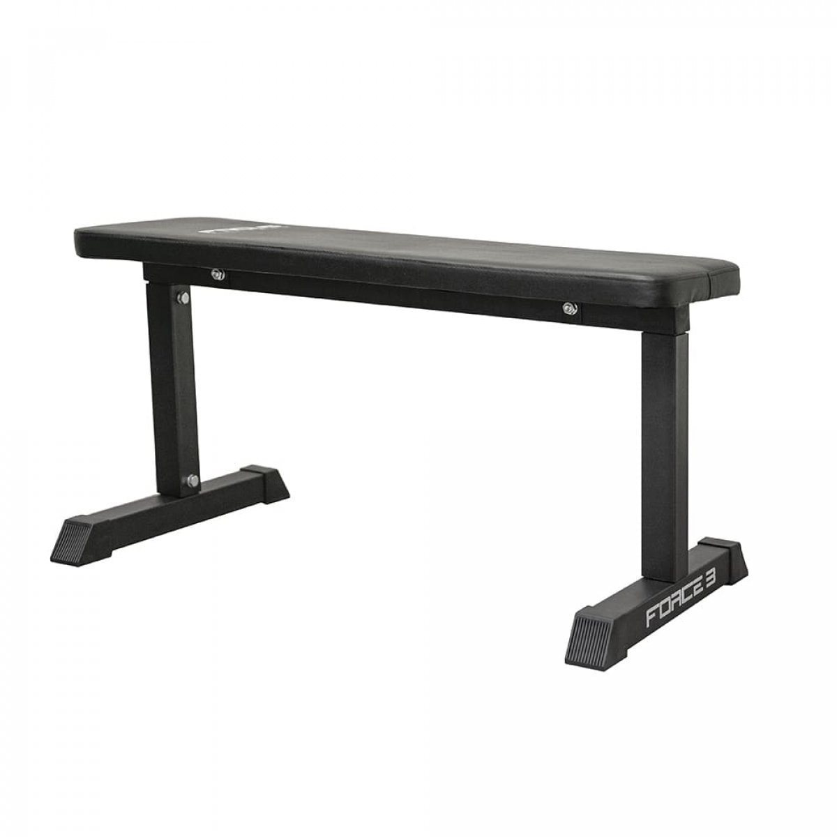 A black weight bench on a white background.
