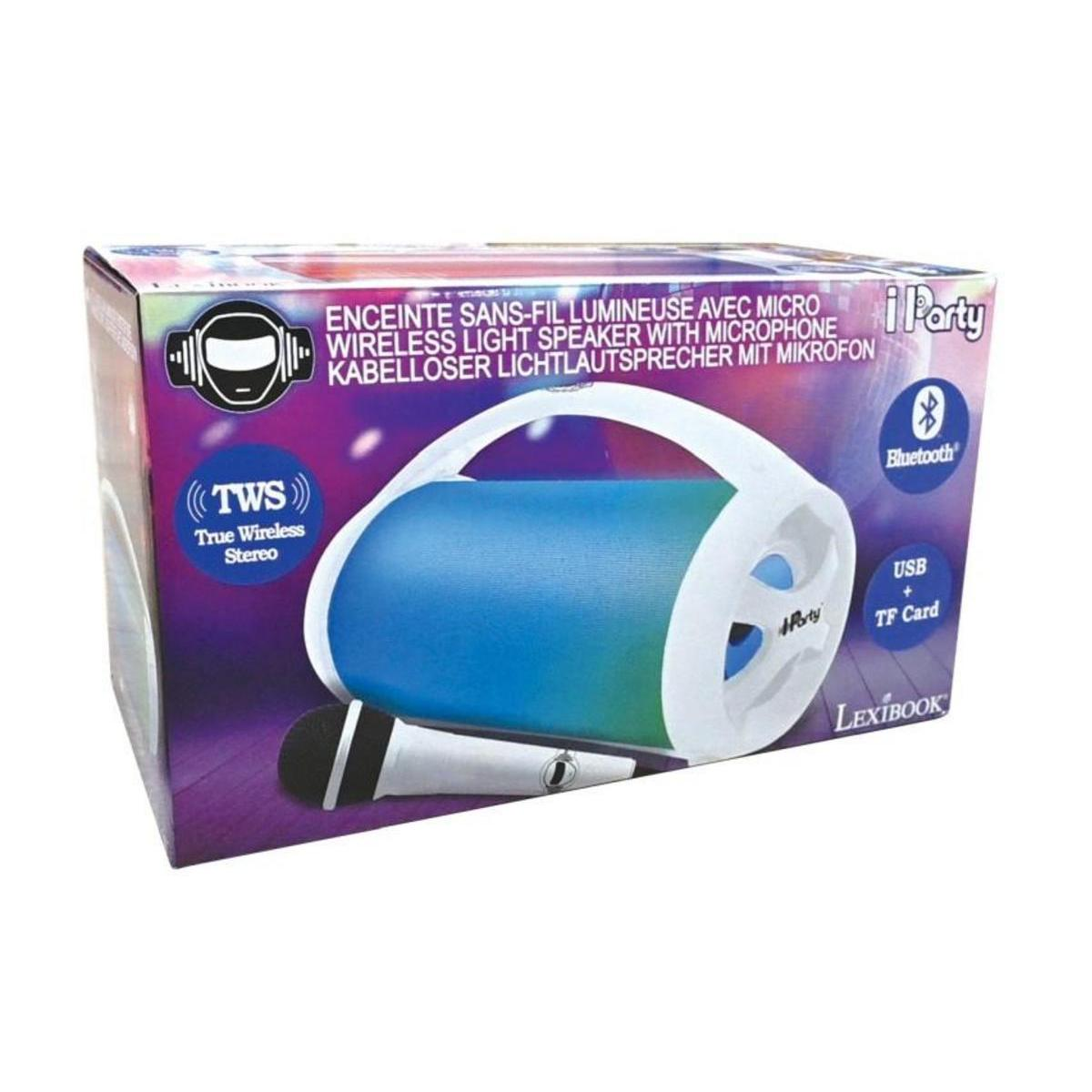 Una caja de altavoz con micrófono, con Bluetooth y USB.