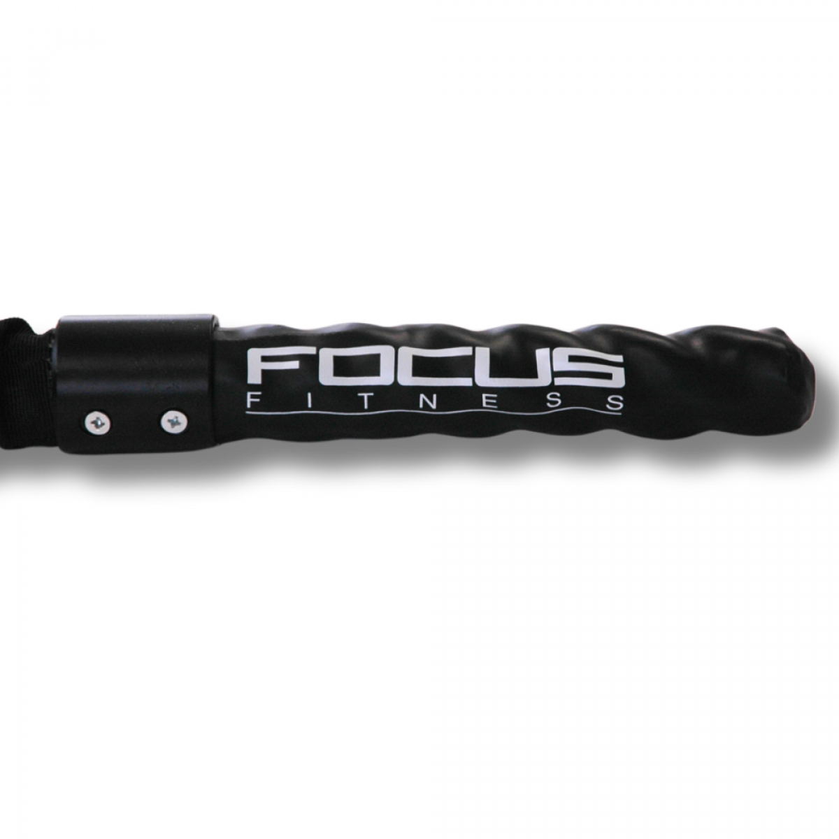 Black exercise band with the words 'FOCUS FITNESS' written on it.