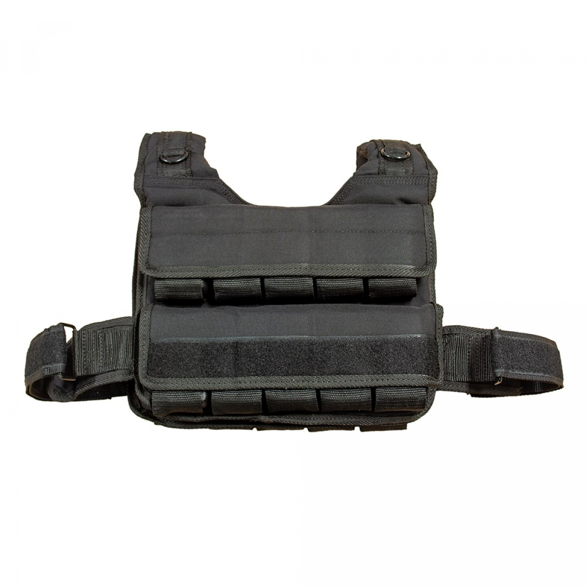 Gilet lesté noir avec sangles réglables, pour musculation, isolé sur fond blanc.