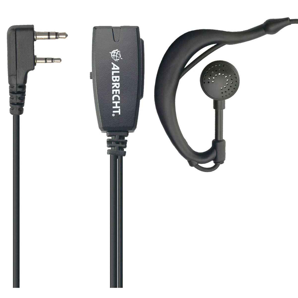 Schwarzer Kopfhörer und Mikrofon mit Stecker und Clip.