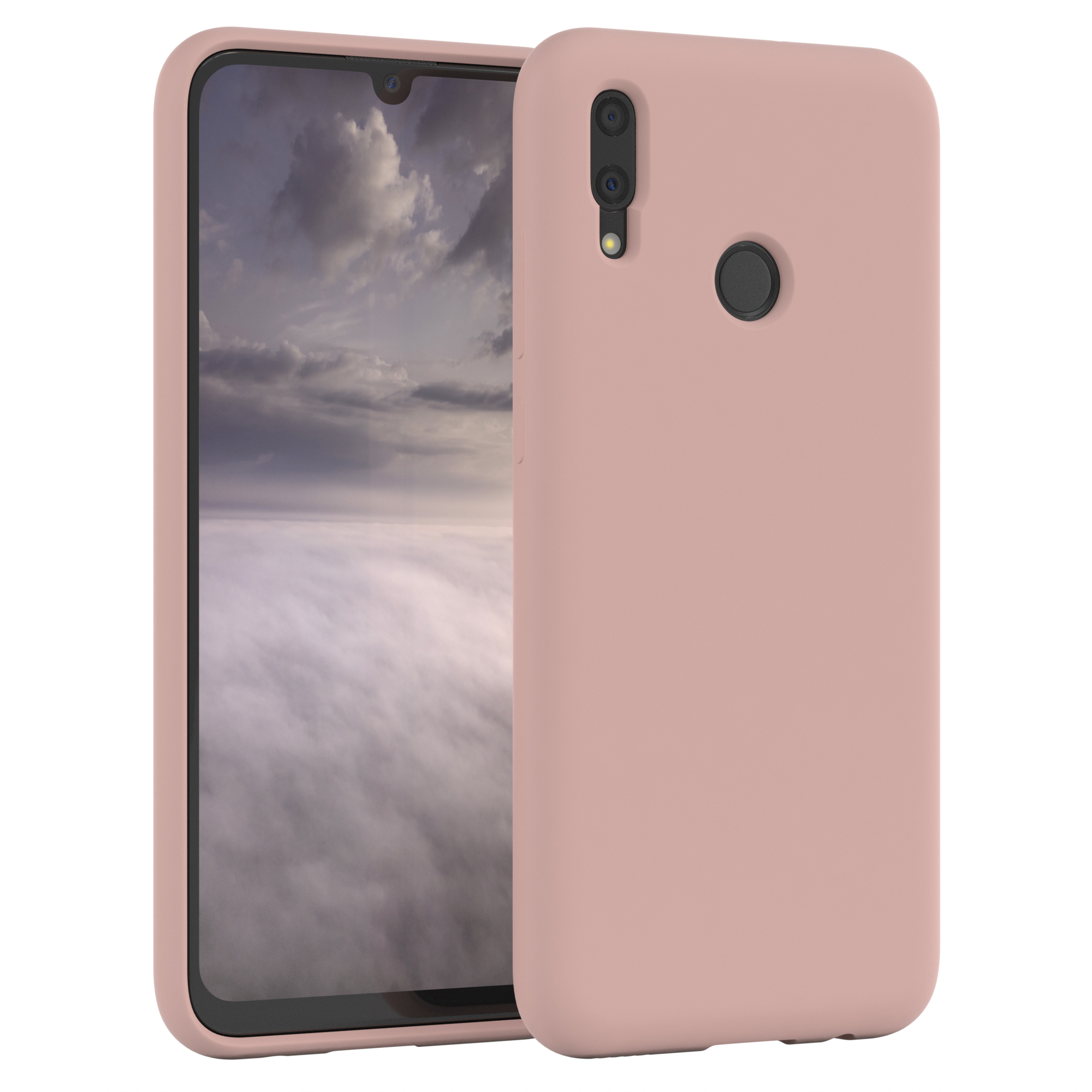 Eine pinkfarbene Handyhülle auf einem Telefon, mit der Rückseite einer anderen Hülle daneben.