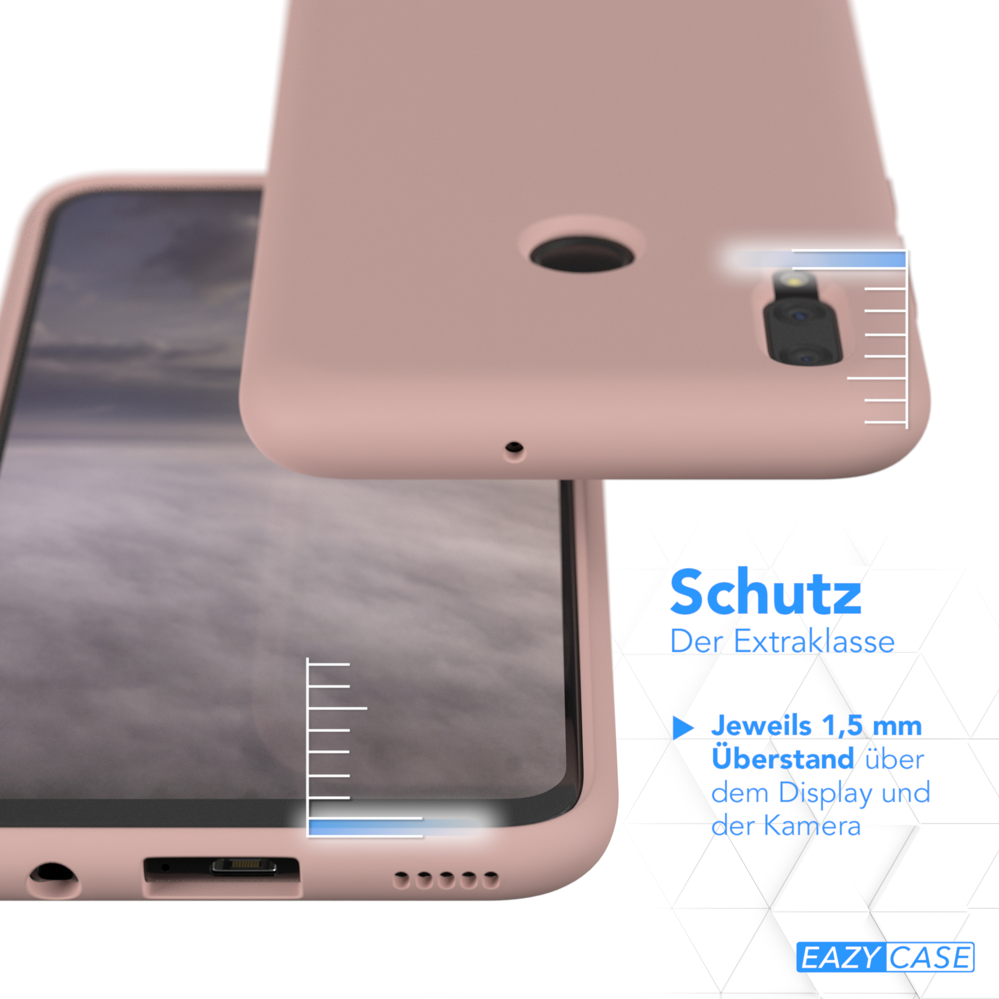 Rosa Handyhülle mit einem Telefon mit angebrachtem Displayschutz.