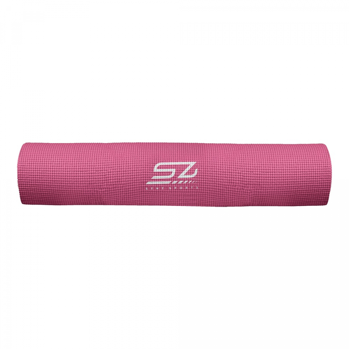 Rolled-up pink yoga mat with SZ logo.