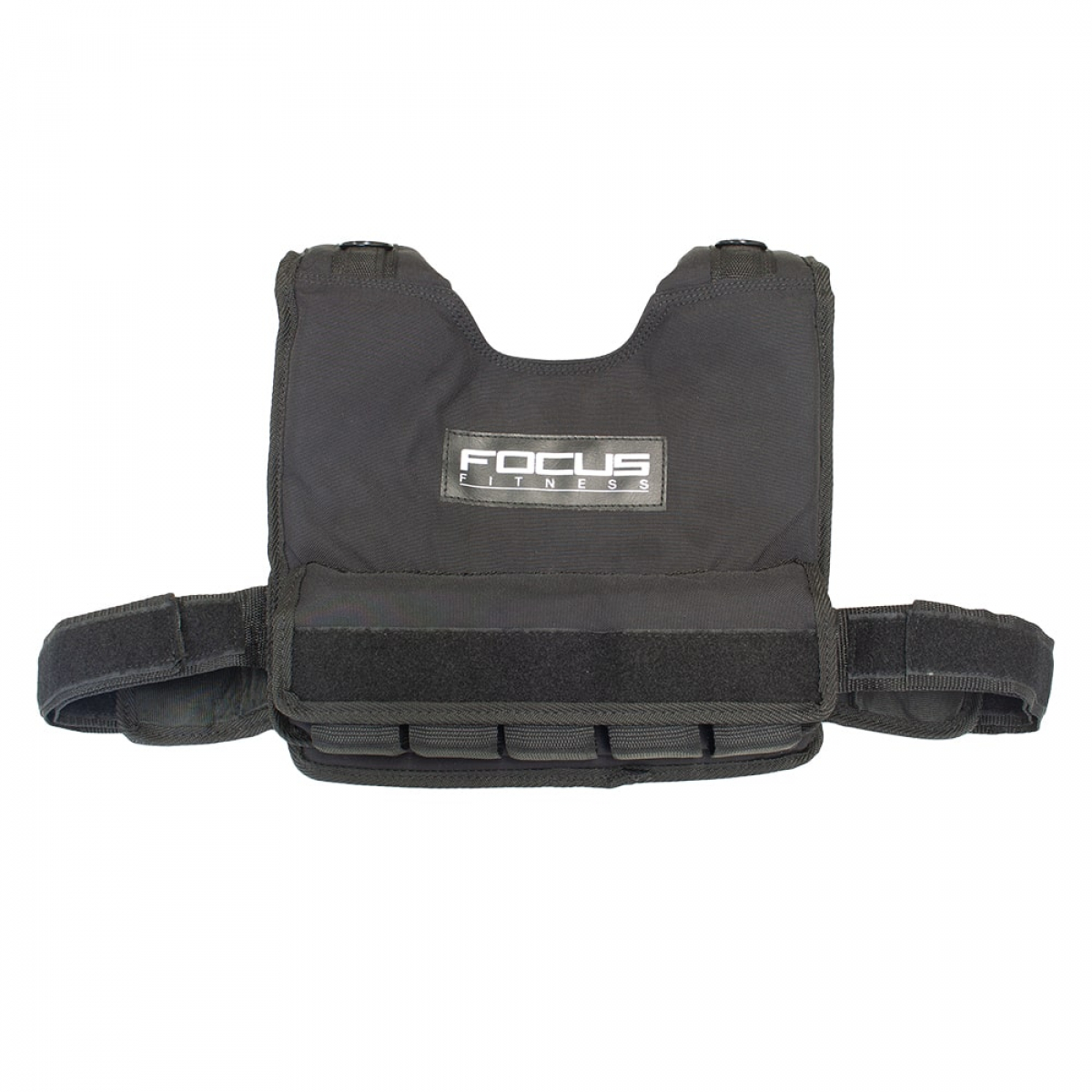 Un gilet lesté noir avec des poches pour ajouter des poids, isolé.