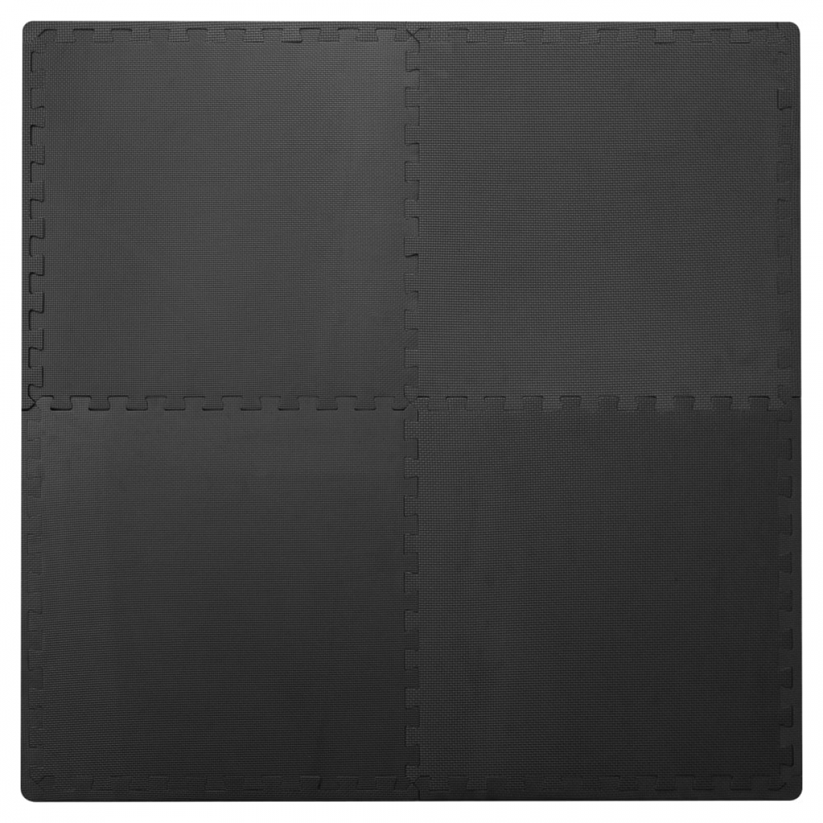 Four black interlocking foam mats arranged in a square, providing a workout surface.