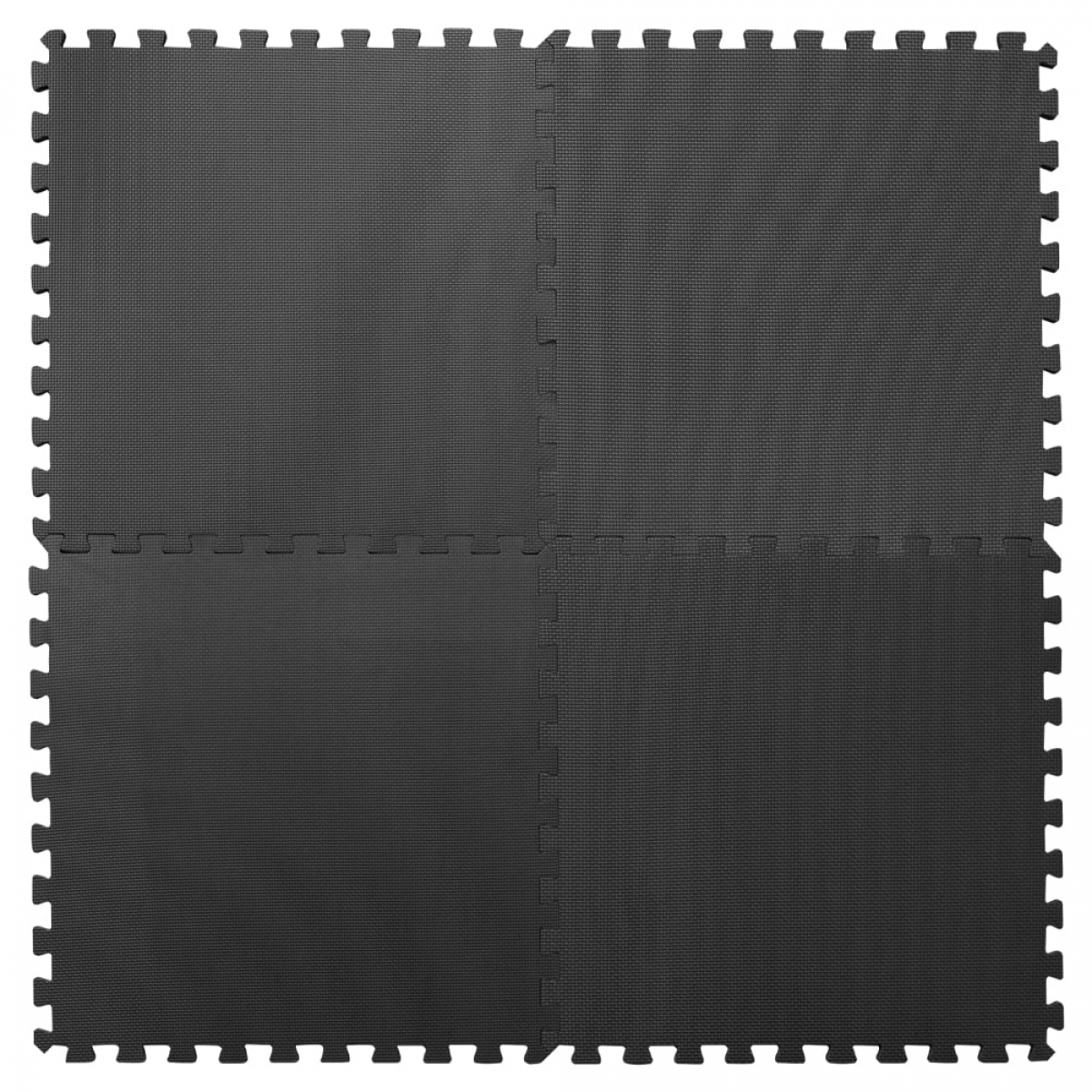 Black interlocking foam floor tiles, arranged in a square pattern.