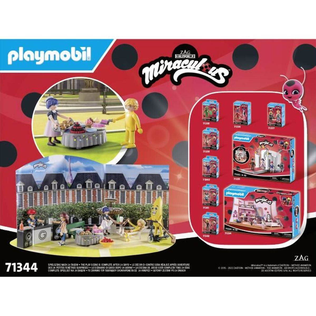 Playmobil-Set mit Miraculous Ladybug-Thema, mit Figuren, Gebäuden und Zubehör.