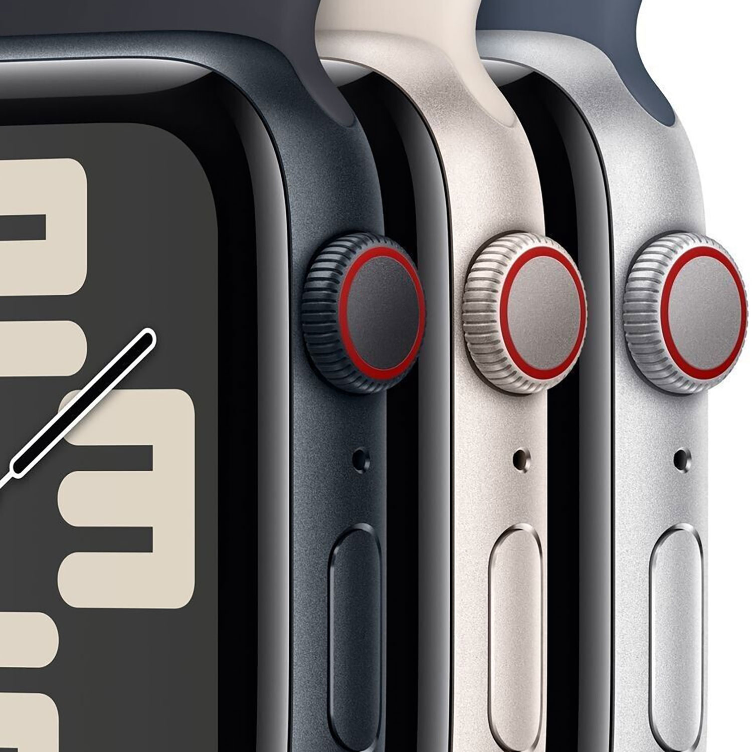 Trois montres intelligentes côte à côte. Les montres sont noires, blanches et argentées. Des cercles rouges sont affichés.