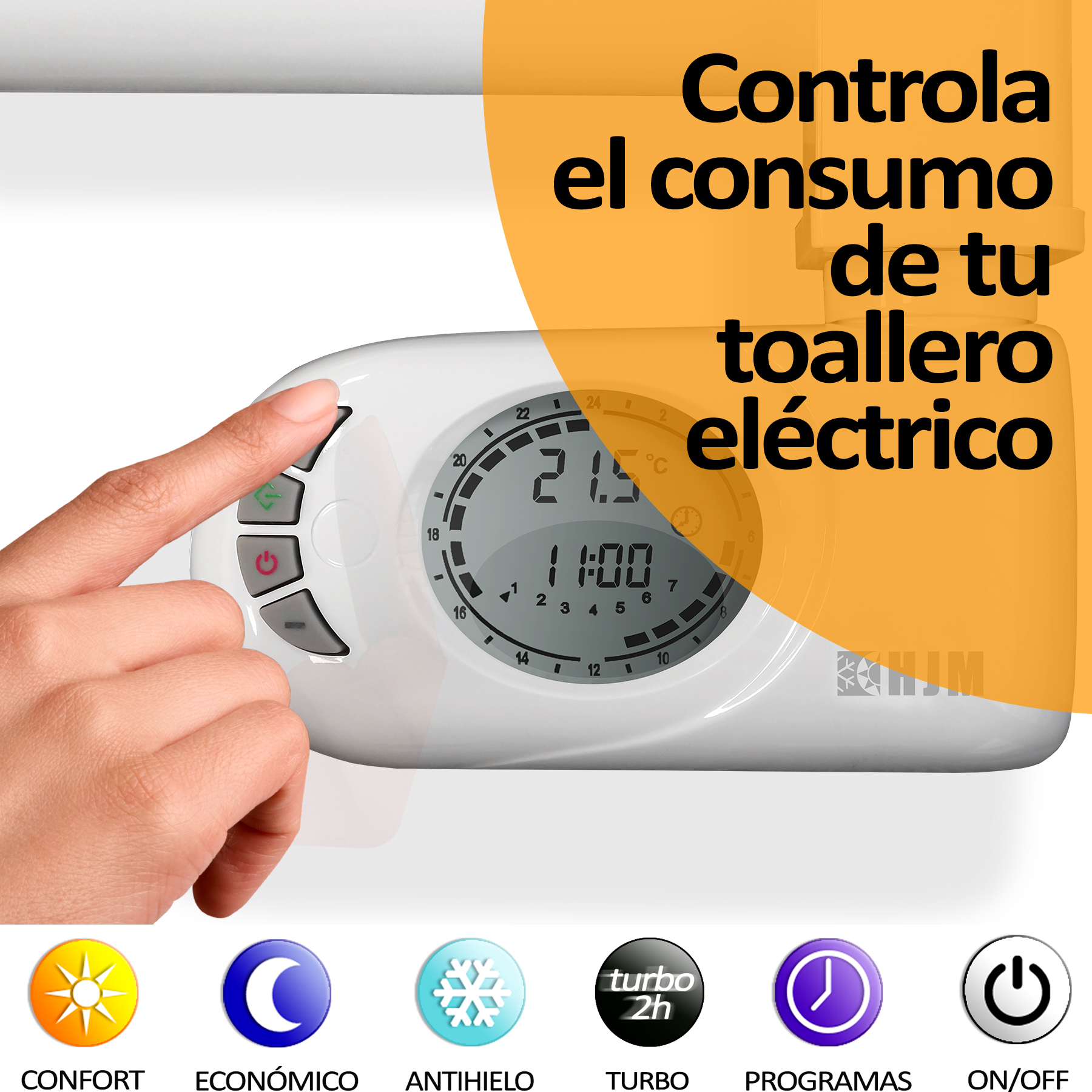 Toallero eléctrico HJM NOOR 750 B, Toallero Eléctrico Bajo Consumo  Programación 24/7, Modo Turbo, Funciones Ahorro, 750 W, Blanco