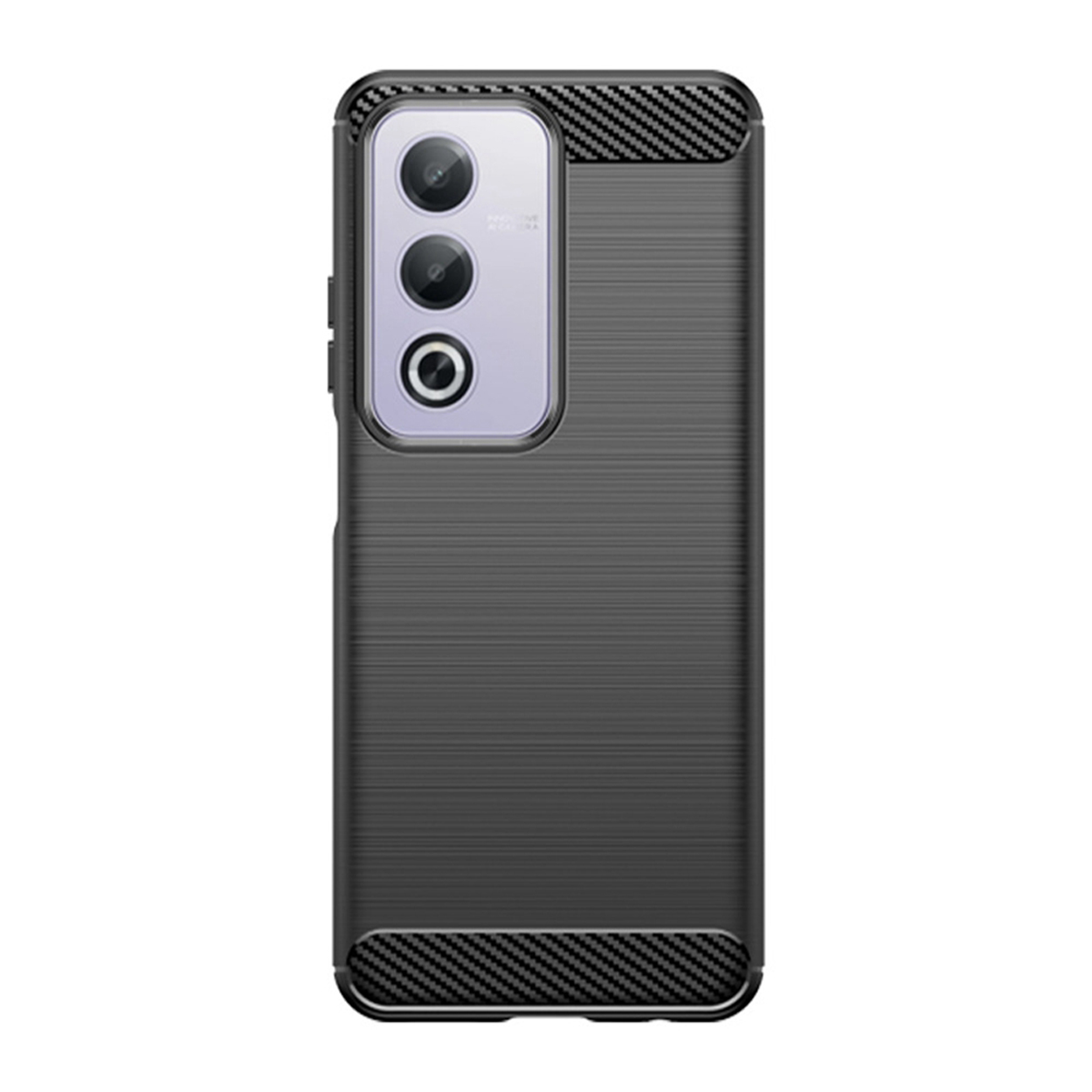 Coque de téléphone noire avec dos texturé et module caméra.