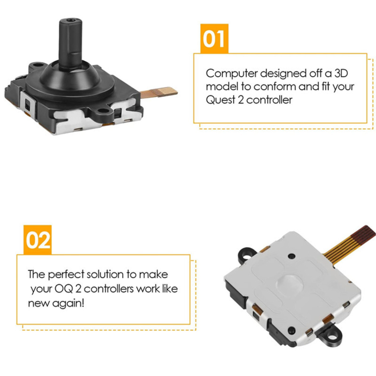 Componente del controller VR con testo, che mostra la perfetta aderenza ai controller Quest 2.