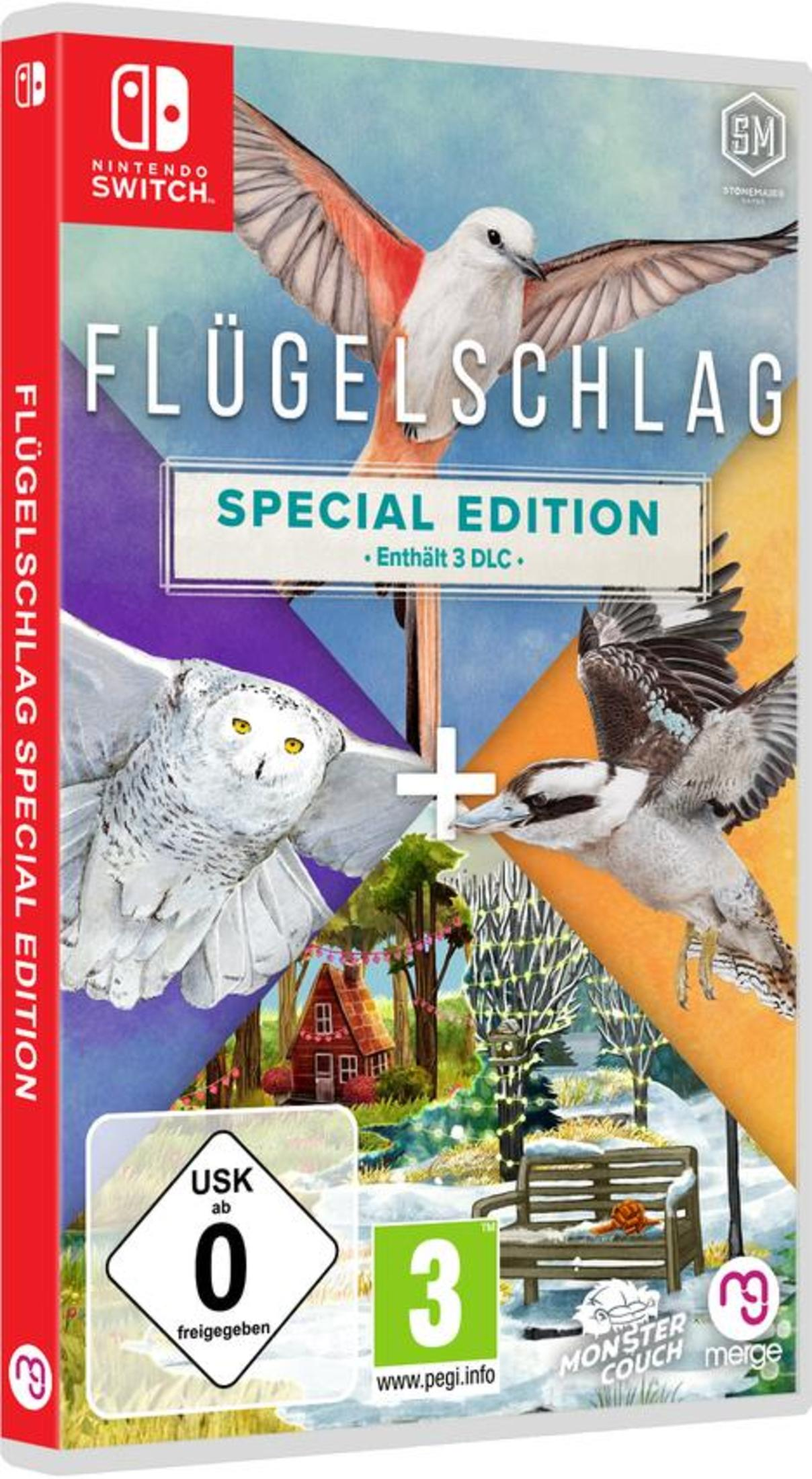 Spielbox mit Vogelillustrationen. Special Edition mit 3 DLCs. USK 0 und PEGI 3 Logos.