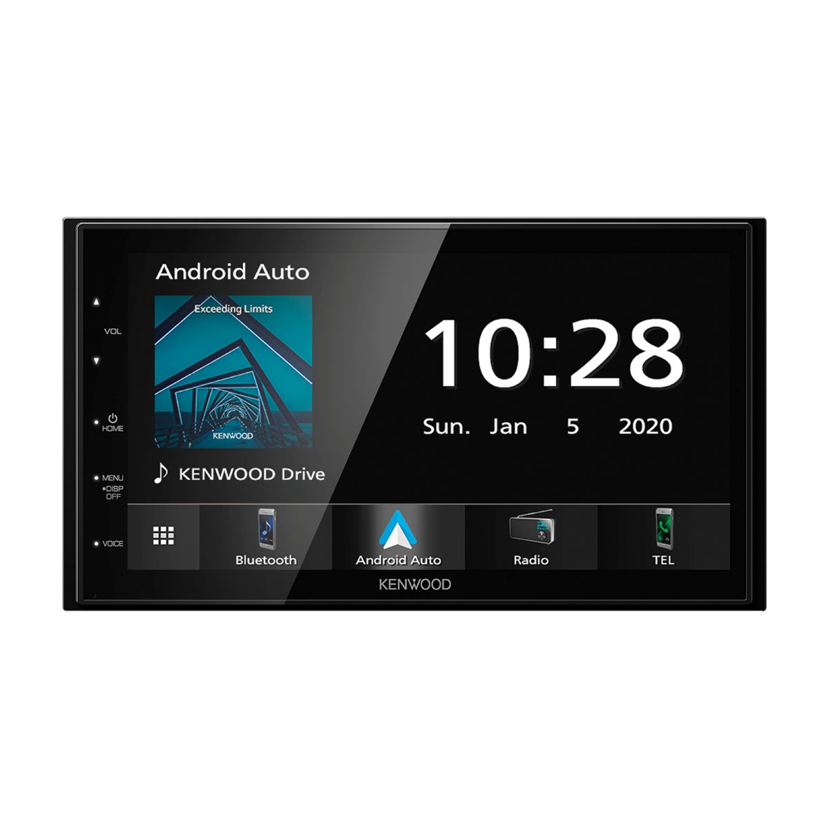 Autoradio mit Digitalanzeige. Schwarzer Hintergrund.