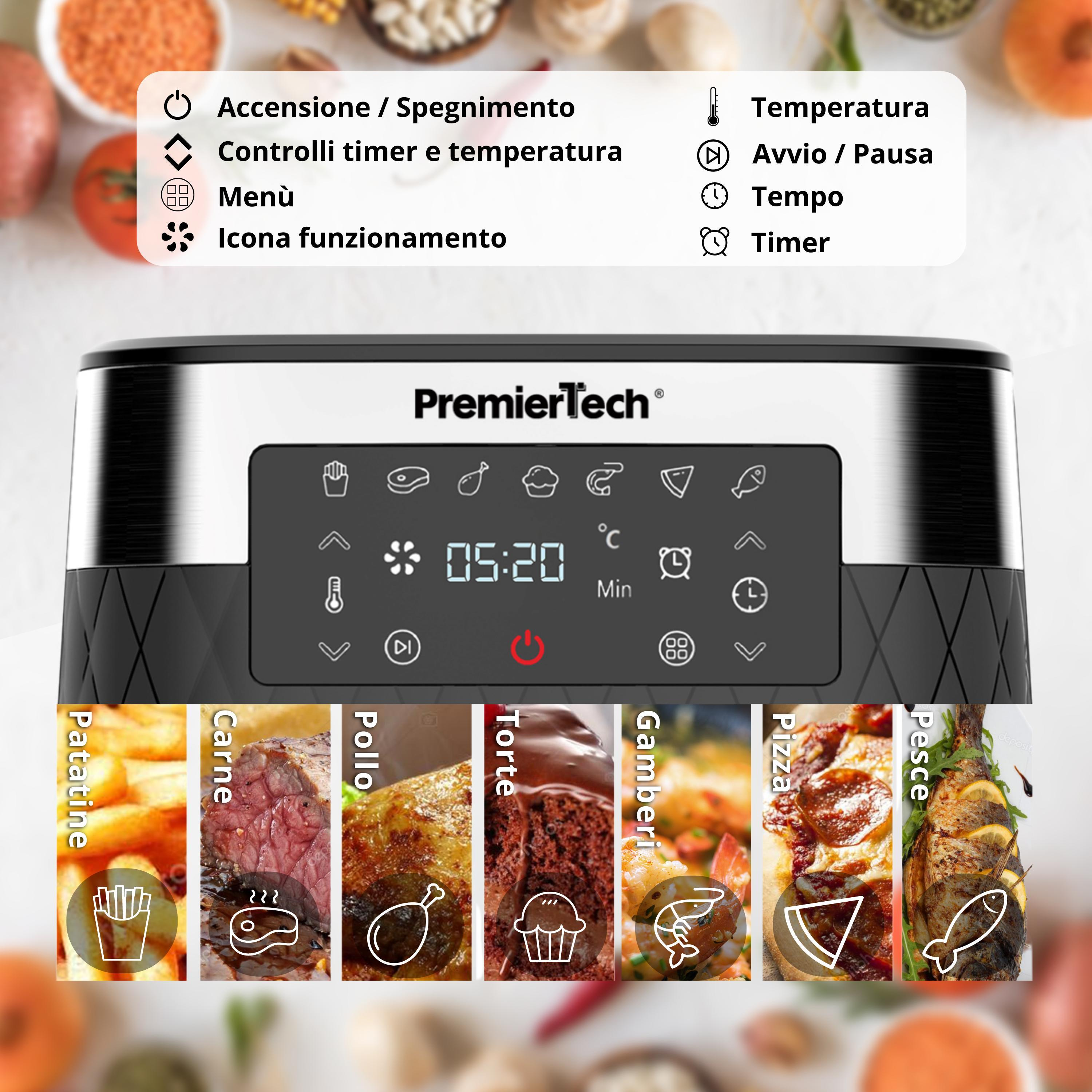 Primo piano del pannello di controllo della friggitrice ad aria PremierTech.