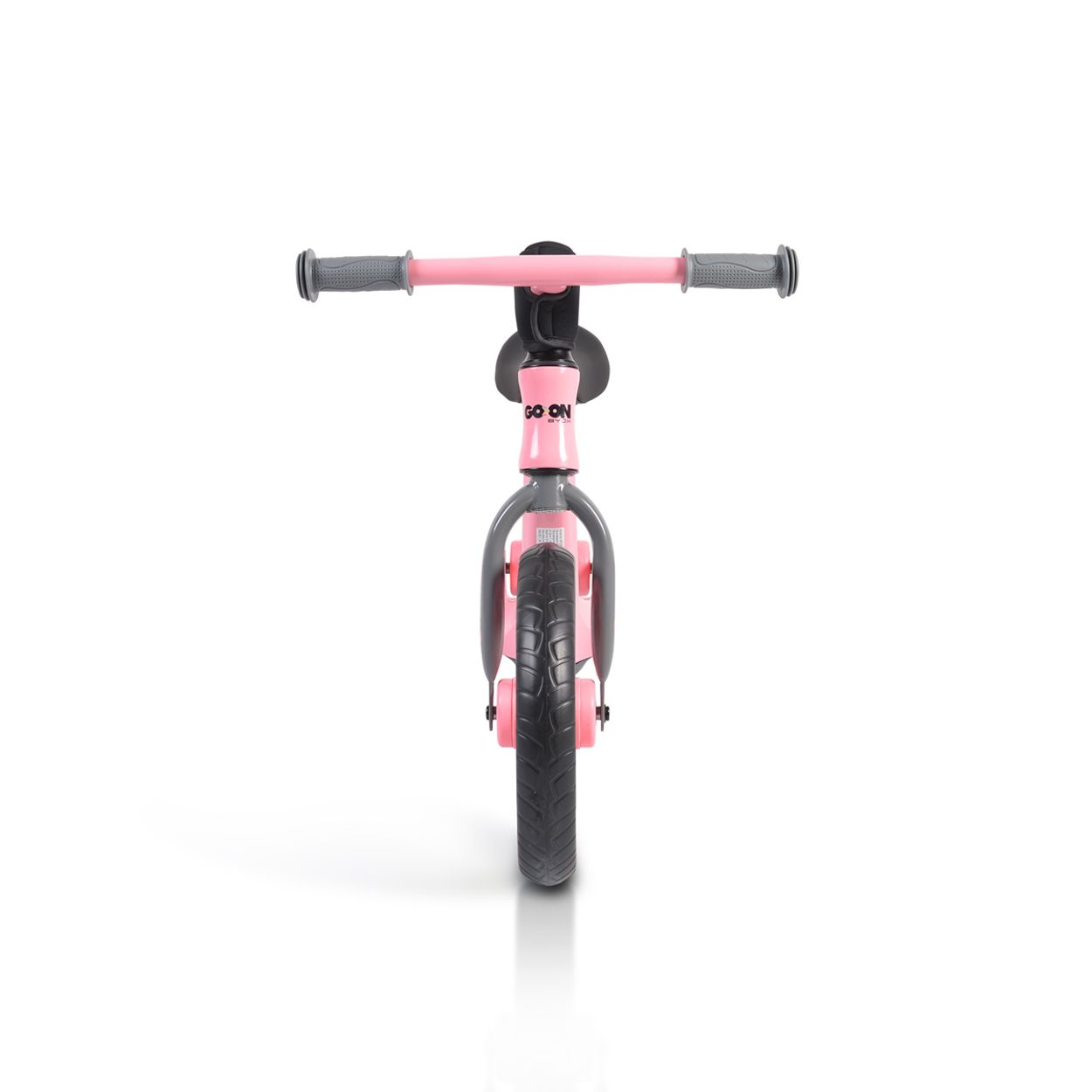 Ein rosa Laufrad, direkt betrachtet, mit weißem Hintergrund.