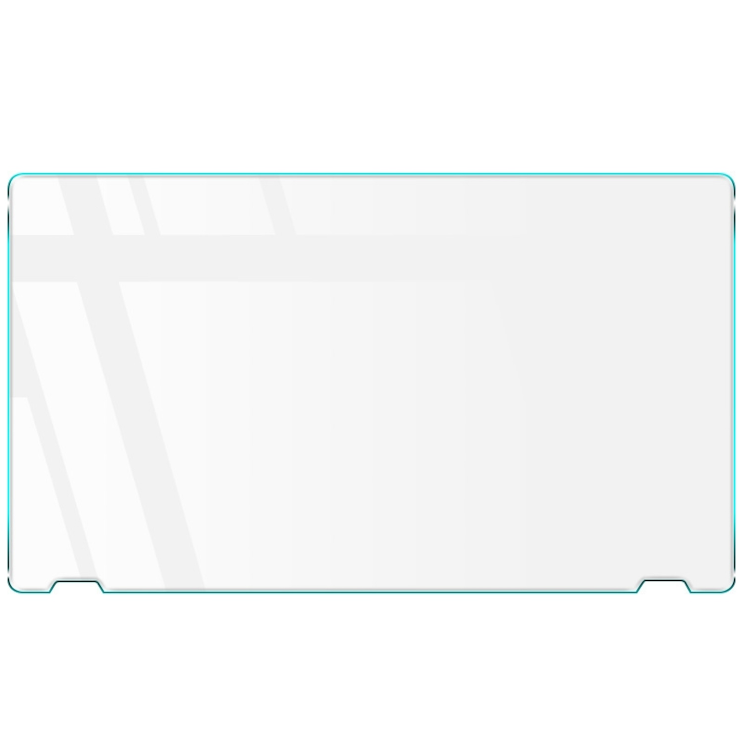 Klare Displayschutzfolie. Rechteckige Form mit abgerundeten Ecken. Weißer Hintergrund.