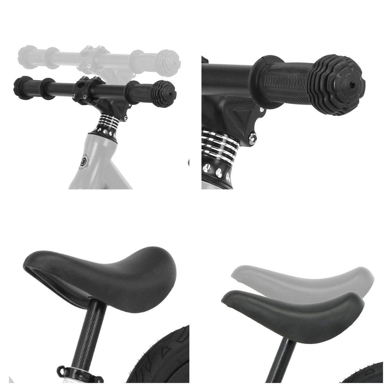 Details zu Fahrradlenker und Sitz.