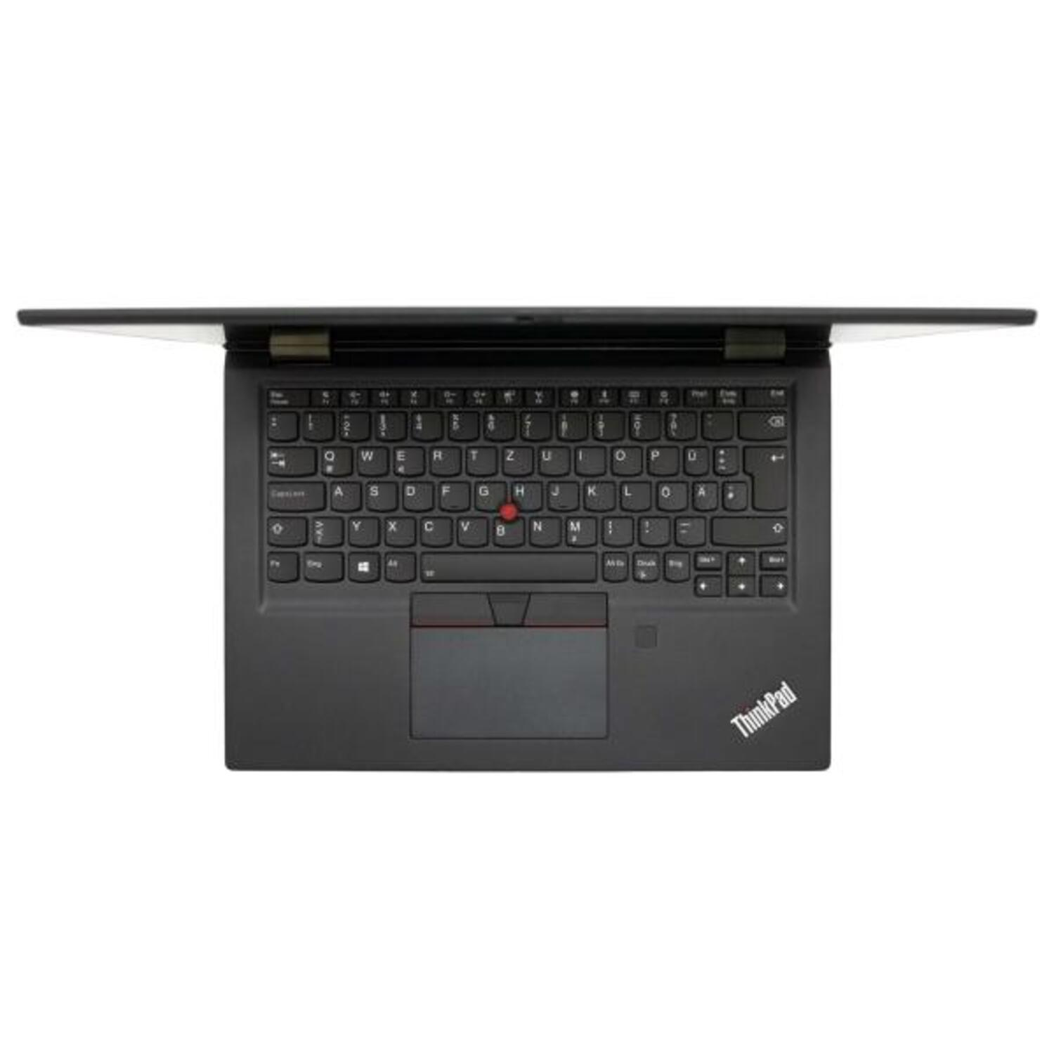 Schwarzer Laptop geöffnet. Tastatur und Touchpad sind sichtbar.