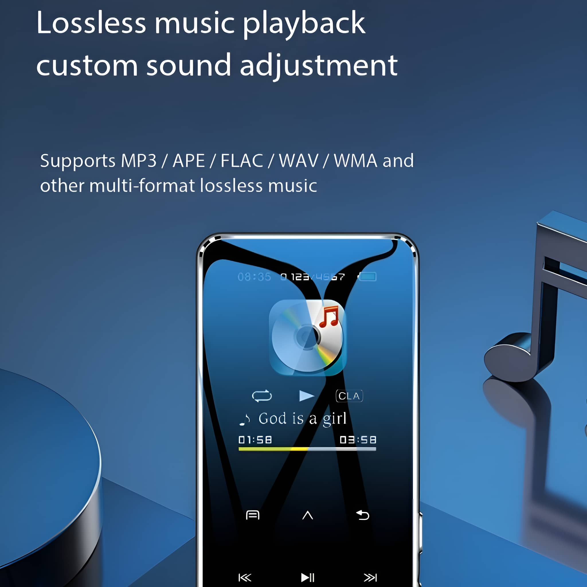 Smartphone, Musikoberfläche, Text auf dem Bildschirm, mit Musiknote.
