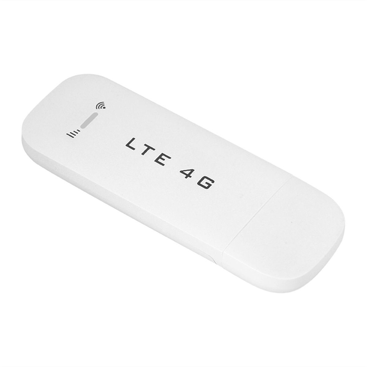 Weißes LTE 4G-Modem mit dem Text 'LTE 4G' auf der Oberfläche, in einem Winkel.