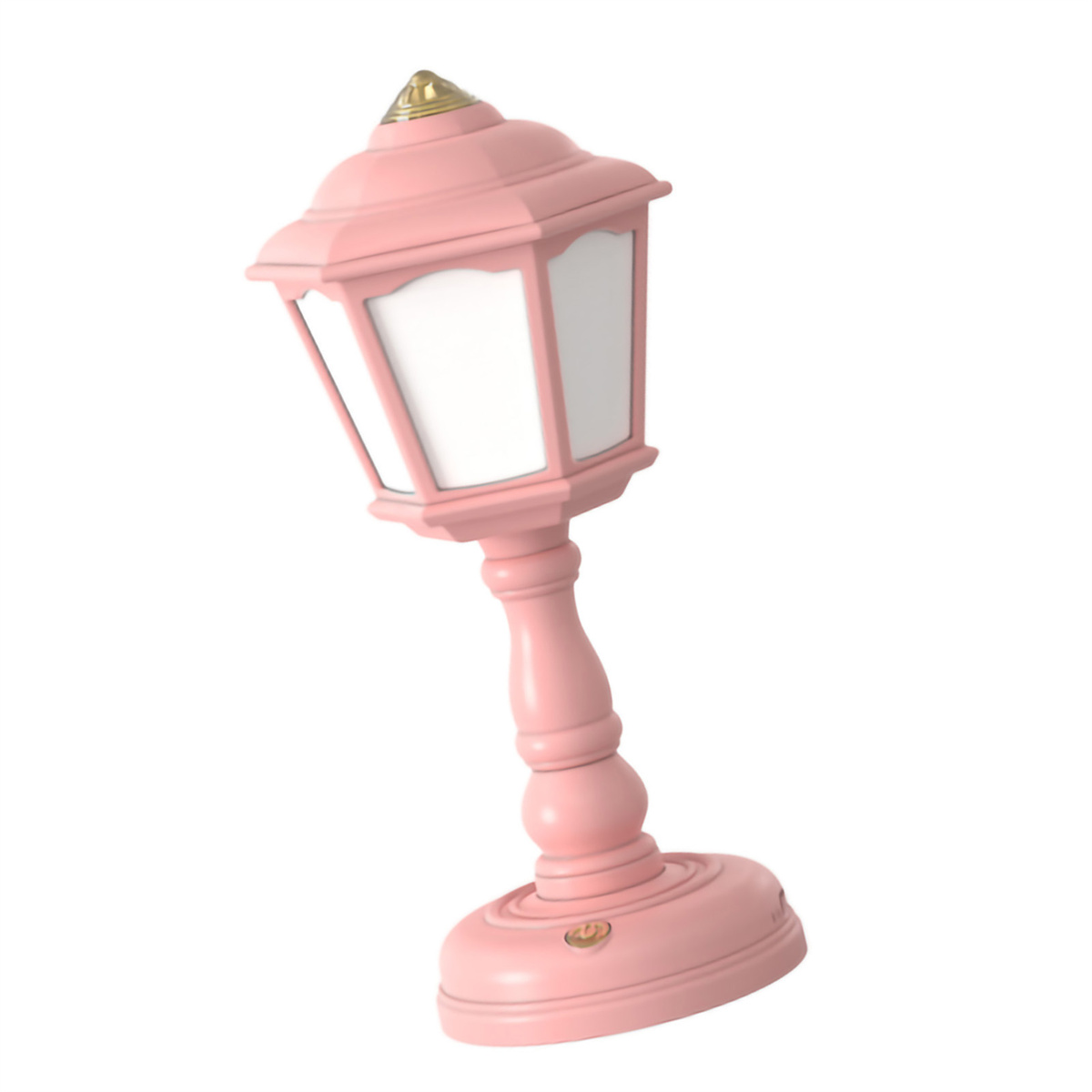 Rosa Straßenlaterne mit weißem Lichtbereich. Es ist auf weißem Hintergrund.