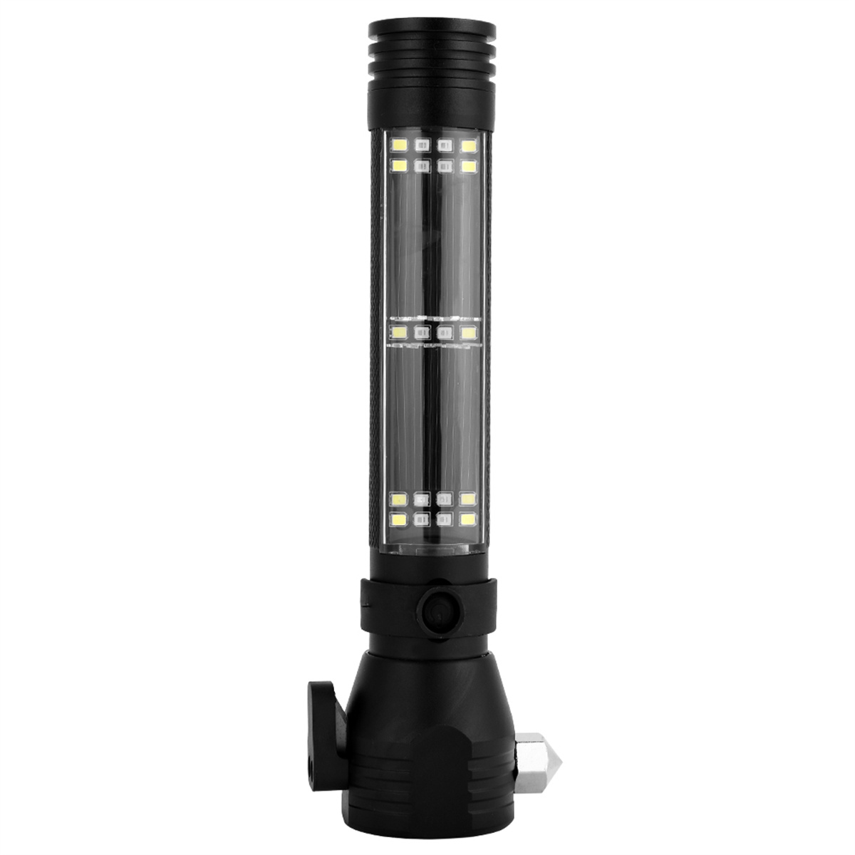 Schwarze Taschenlampe mit Glasschneider.