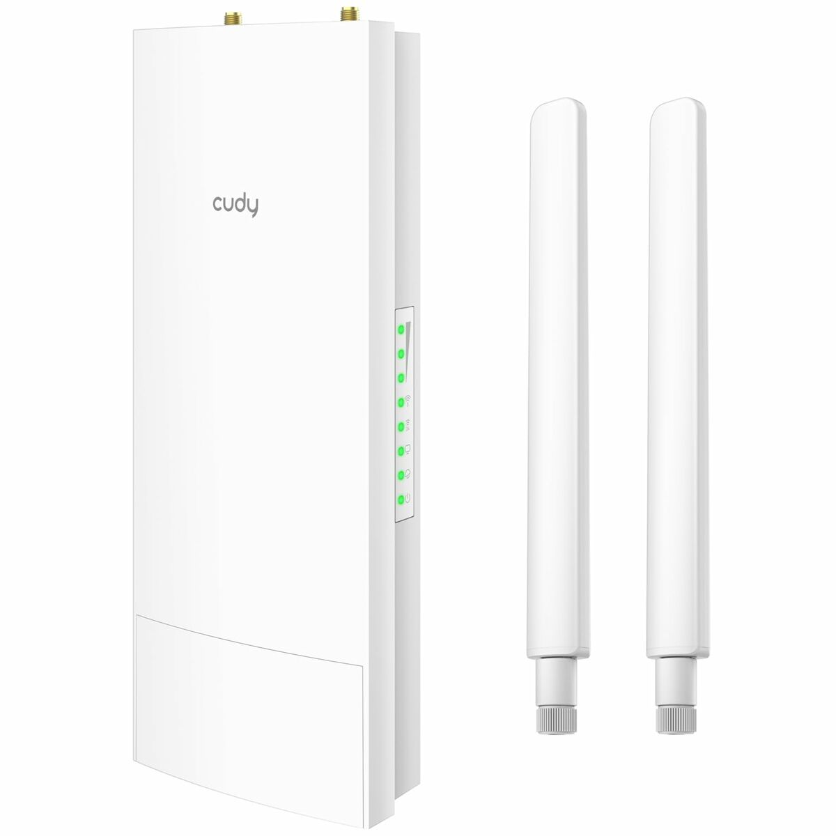 Weißer Router mit zwei Antennen. Weißer Hintergrund.