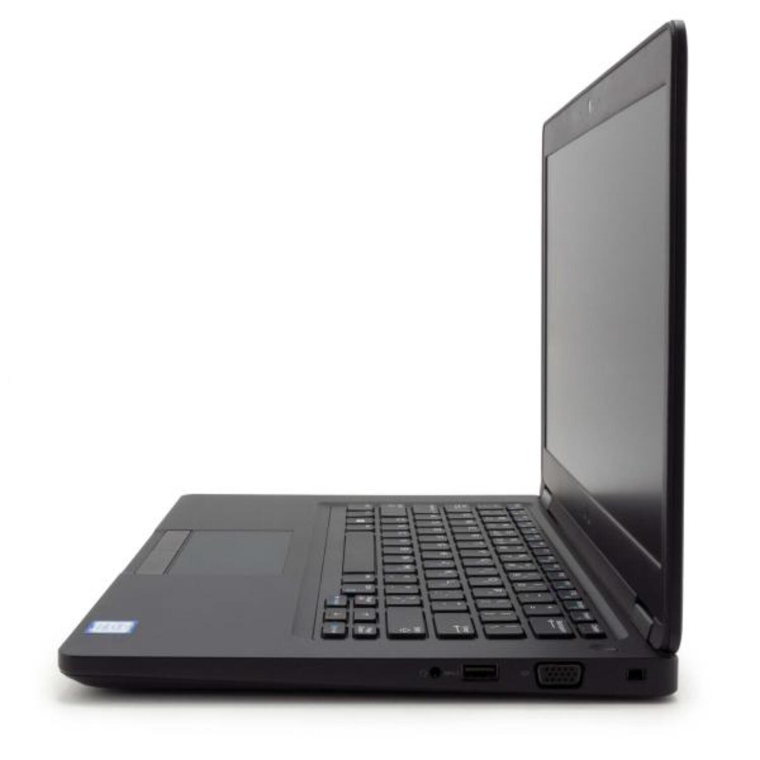 Ein schwarzer Laptop im Profil vor weißem Hintergrund.