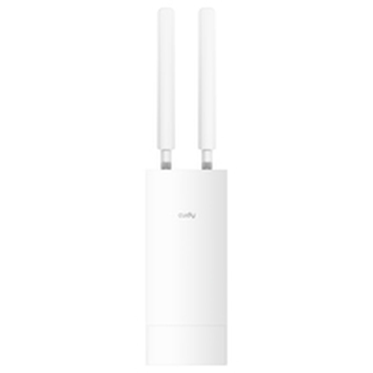 Un ripetitore WiFi eufy bianco con due antenne, in posizione verticale su sfondo bianco.
