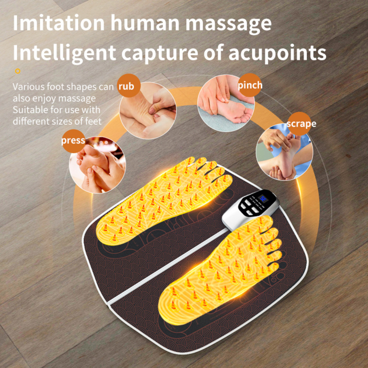Ein Fußmassagegerät mit Bedienfeld und Fußabdrücken.