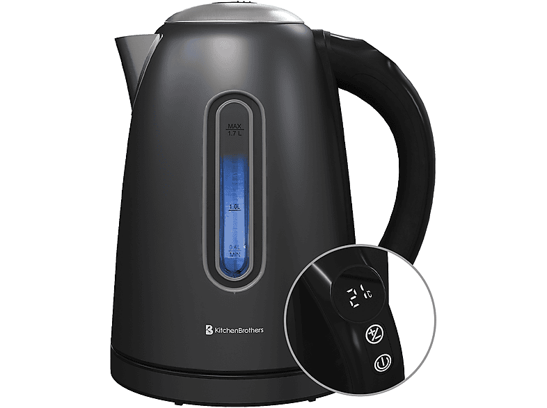 KITCHENBROTHERS KB1004066 - 1,7L - met temperatuurregeling Waterkoker Zwart