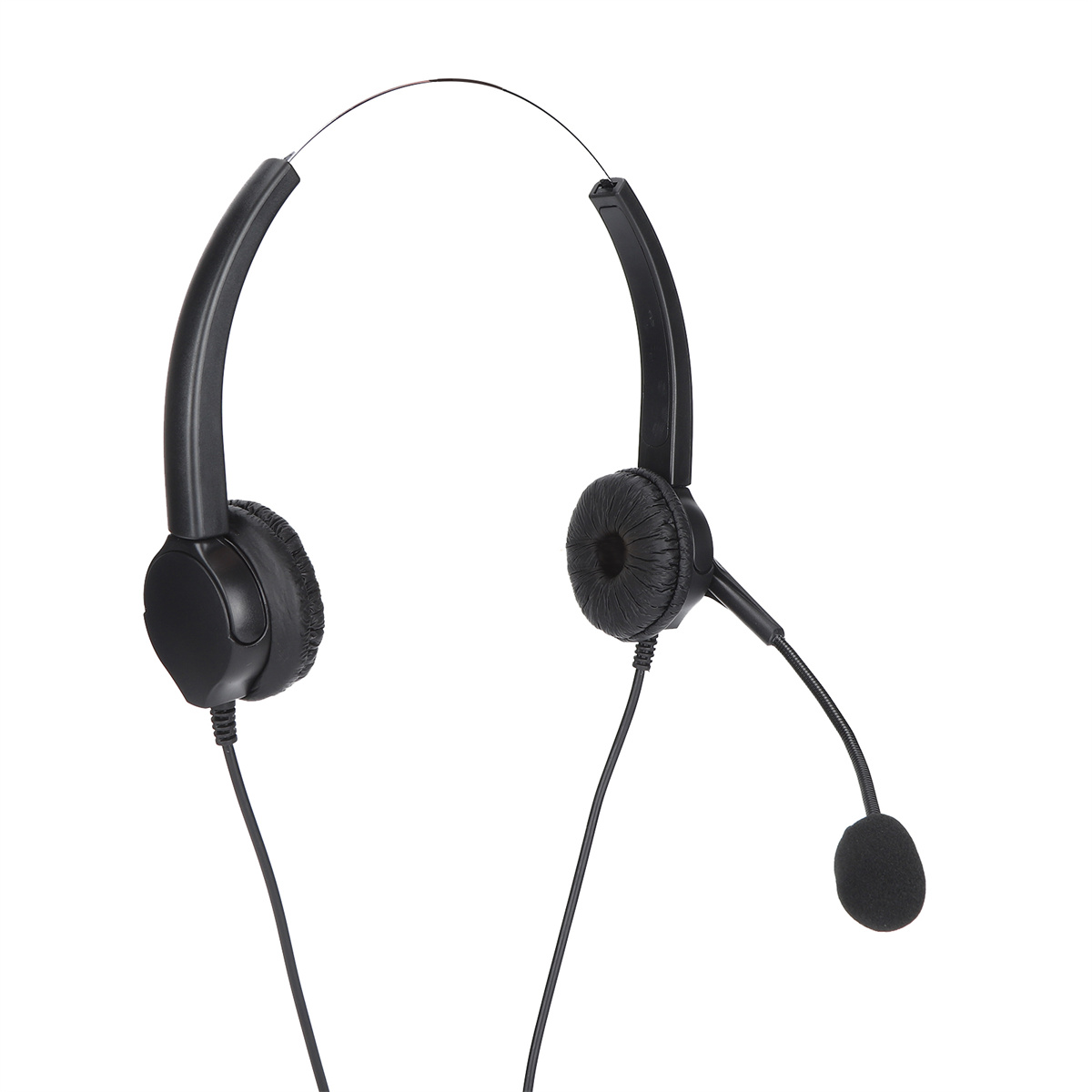 Schwarzes Headset mit Mikrofon, mit Ohrmuscheln und flexiblem Bügel.