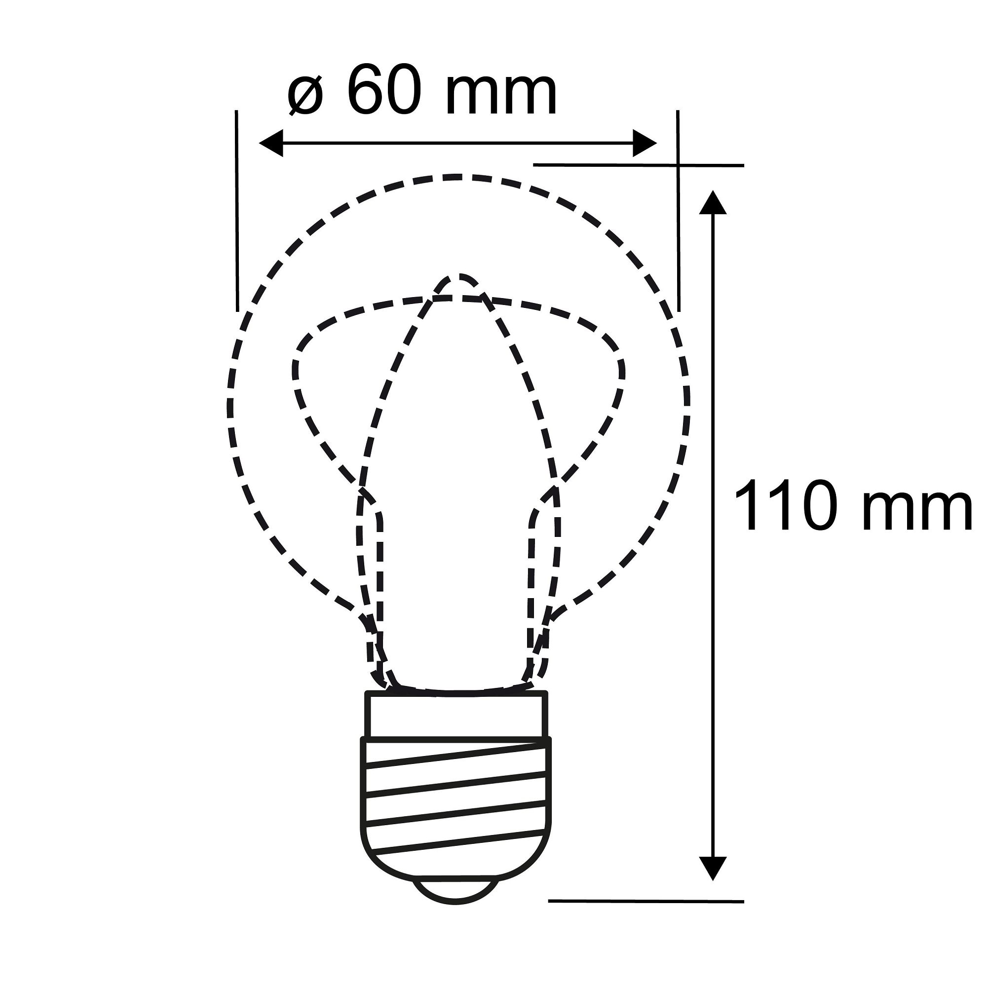Diagramm einer Glühbirne mit Maßen in mm.