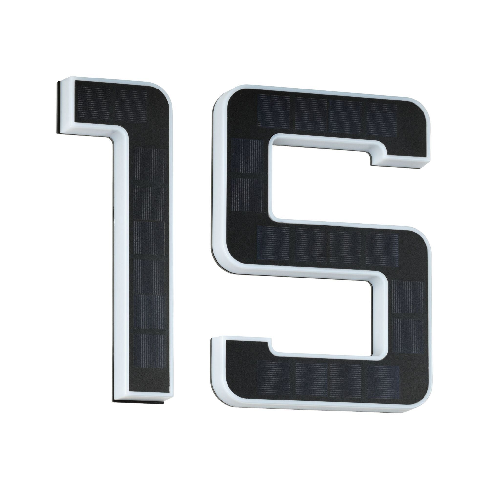 Numer 15, w czerni i bieli. Biała ramka z czarnymi kwadratami w środku. Białe tło.